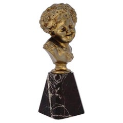 Gilt Bronze Putto Bust on Marble Base by Clodion