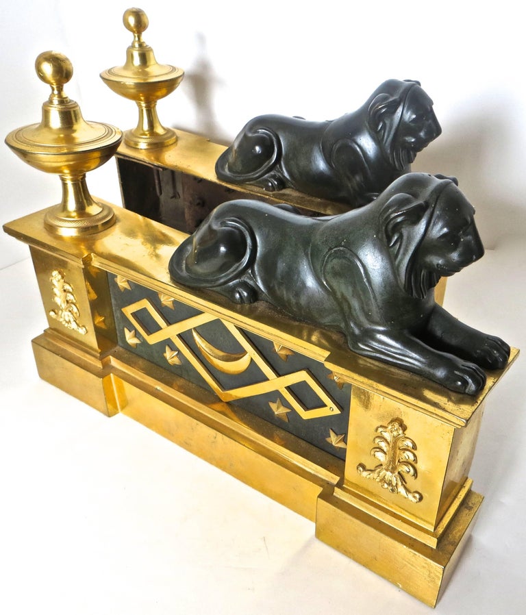 Early 19th Century Pair of Gilt Bronze Regency Firedogs, Thomas Hope Attributed England, circa 1803