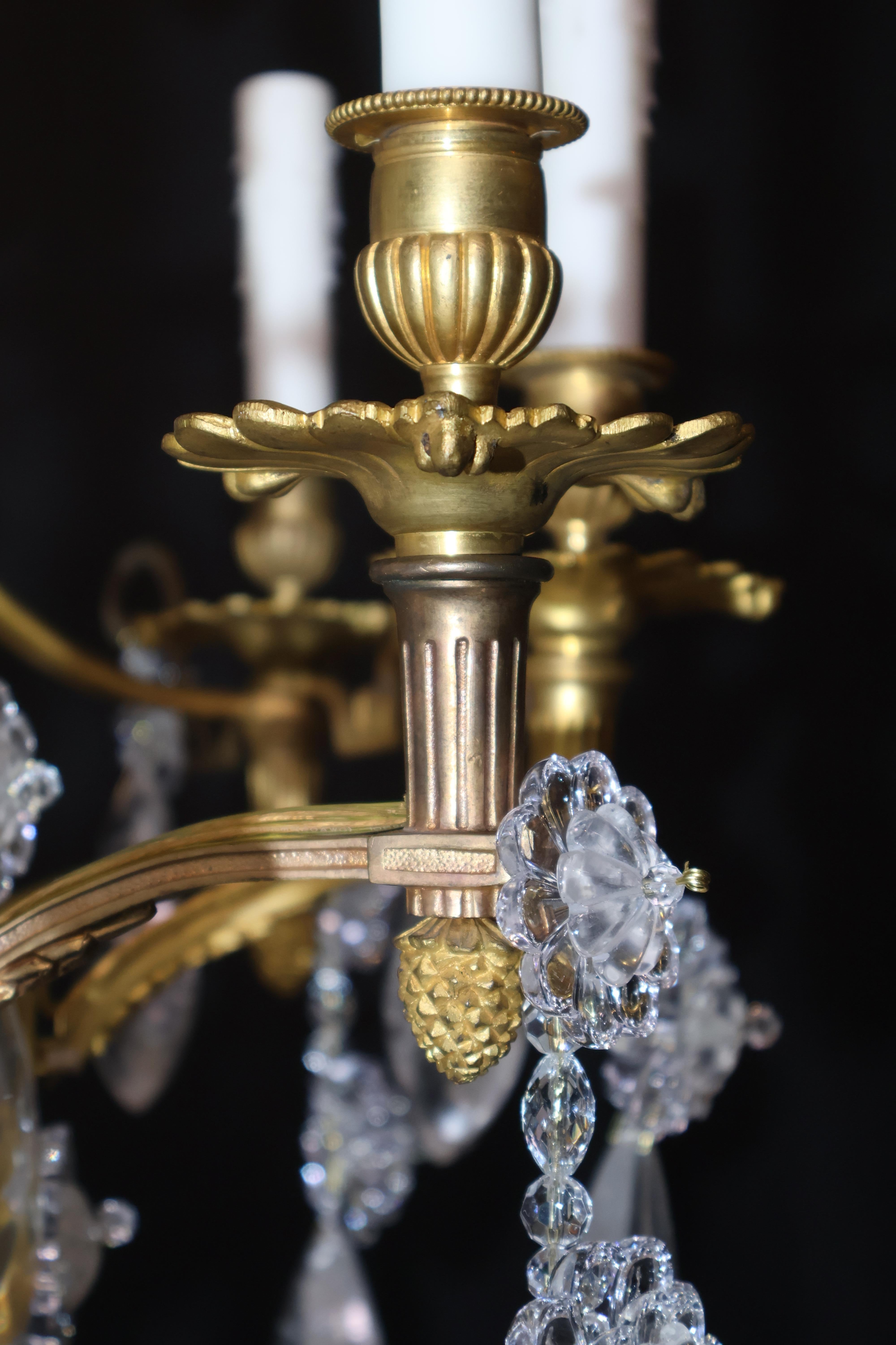 Gilt Bronze & Rock Crystal Chandelier For Sale 4
