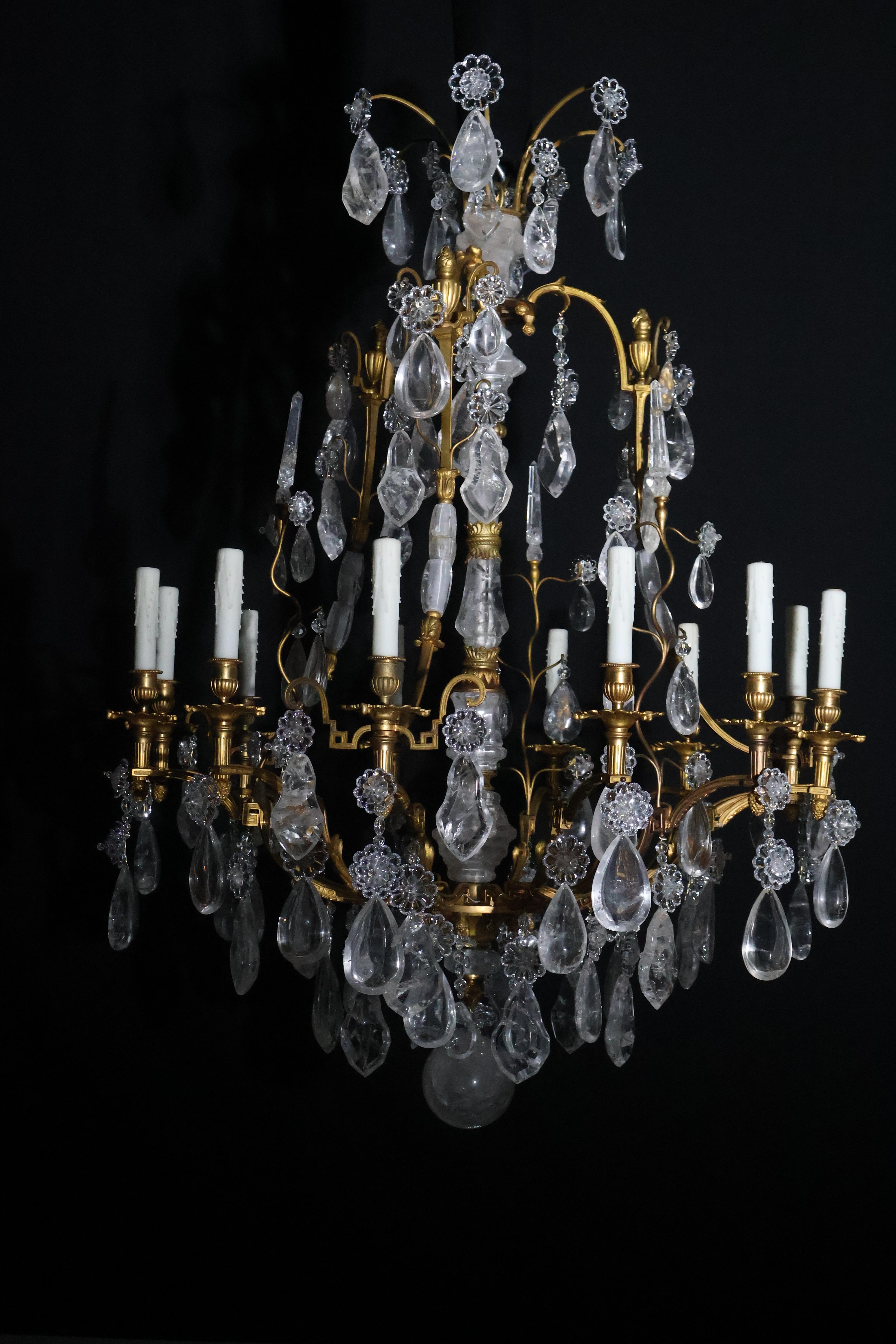 Gilt Bronze & Rock Crystal Chandelier For Sale 5