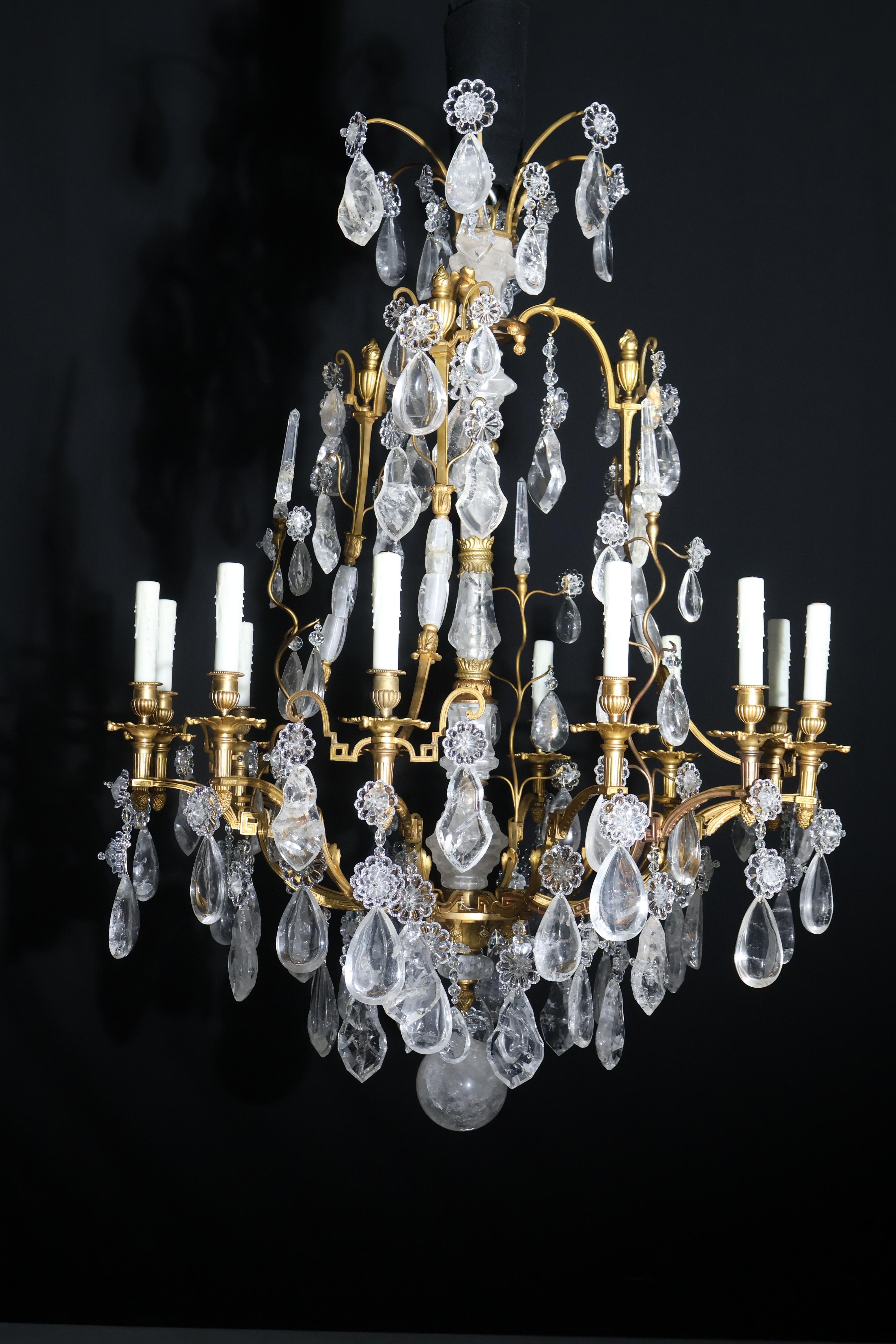 Gilt Bronze & Rock Crystal Chandelier For Sale 7