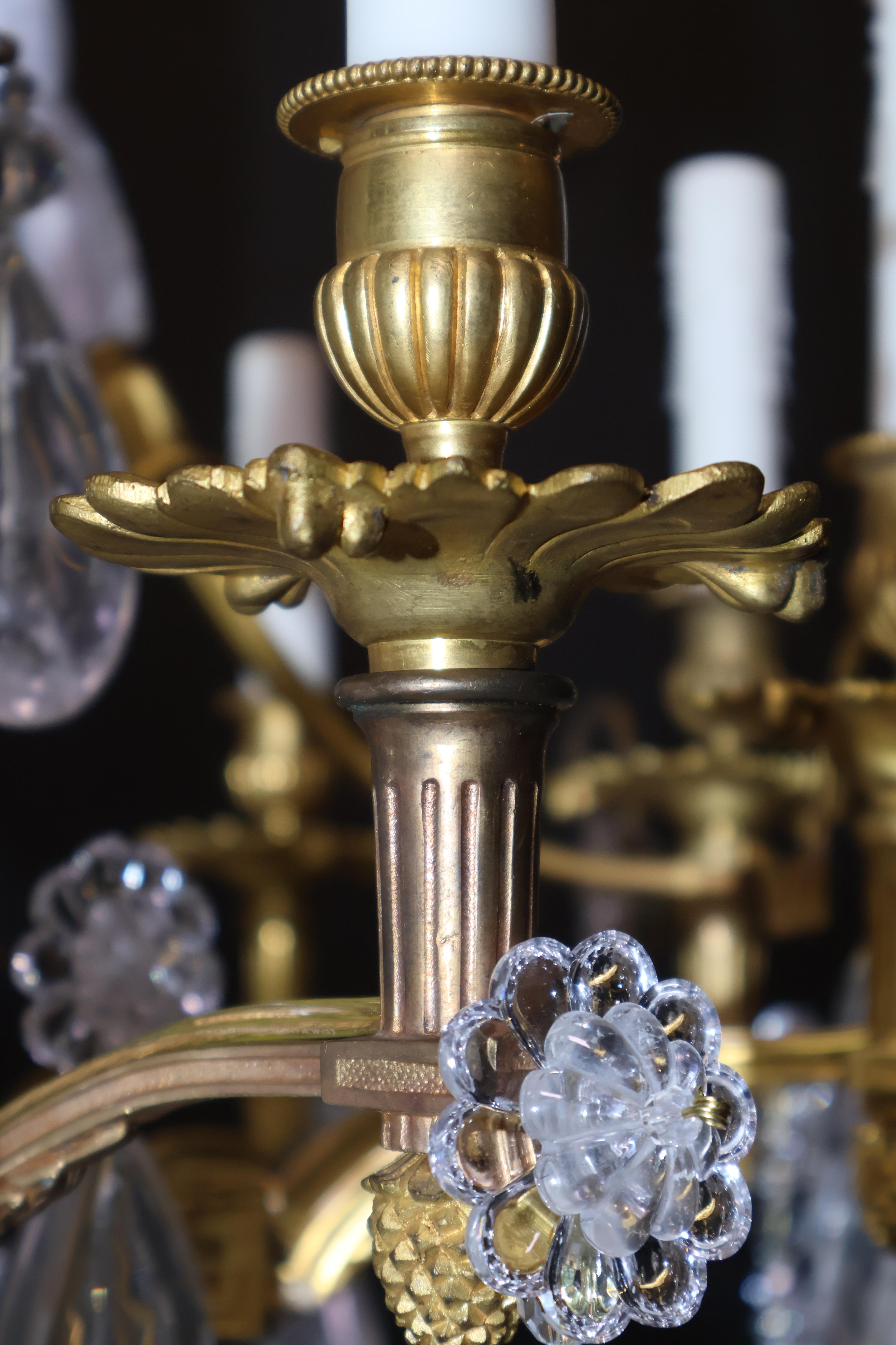 Gilt Bronze & Rock Crystal Chandelier For Sale 8