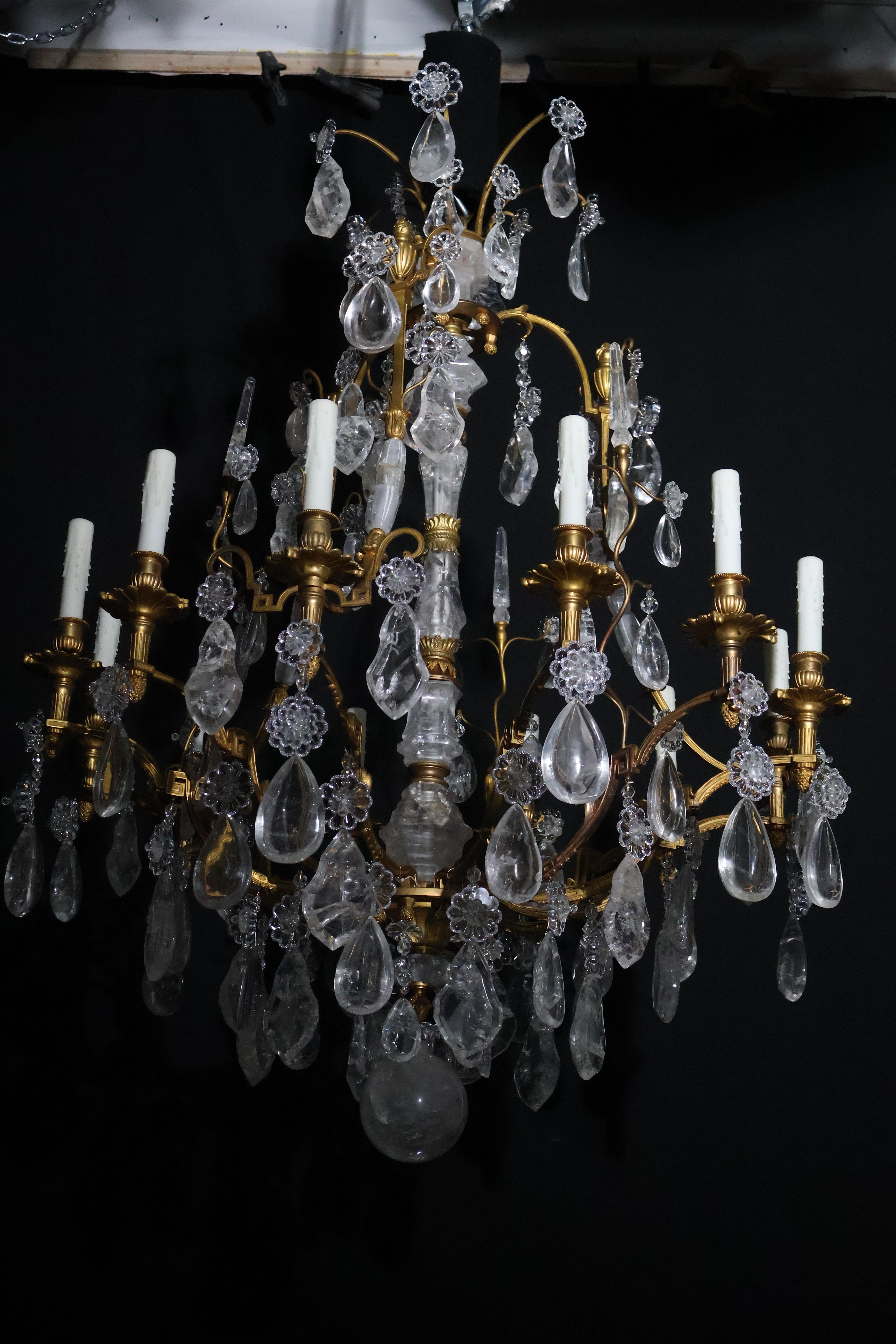 Gilt Bronze & Rock Crystal Chandelier For Sale 9