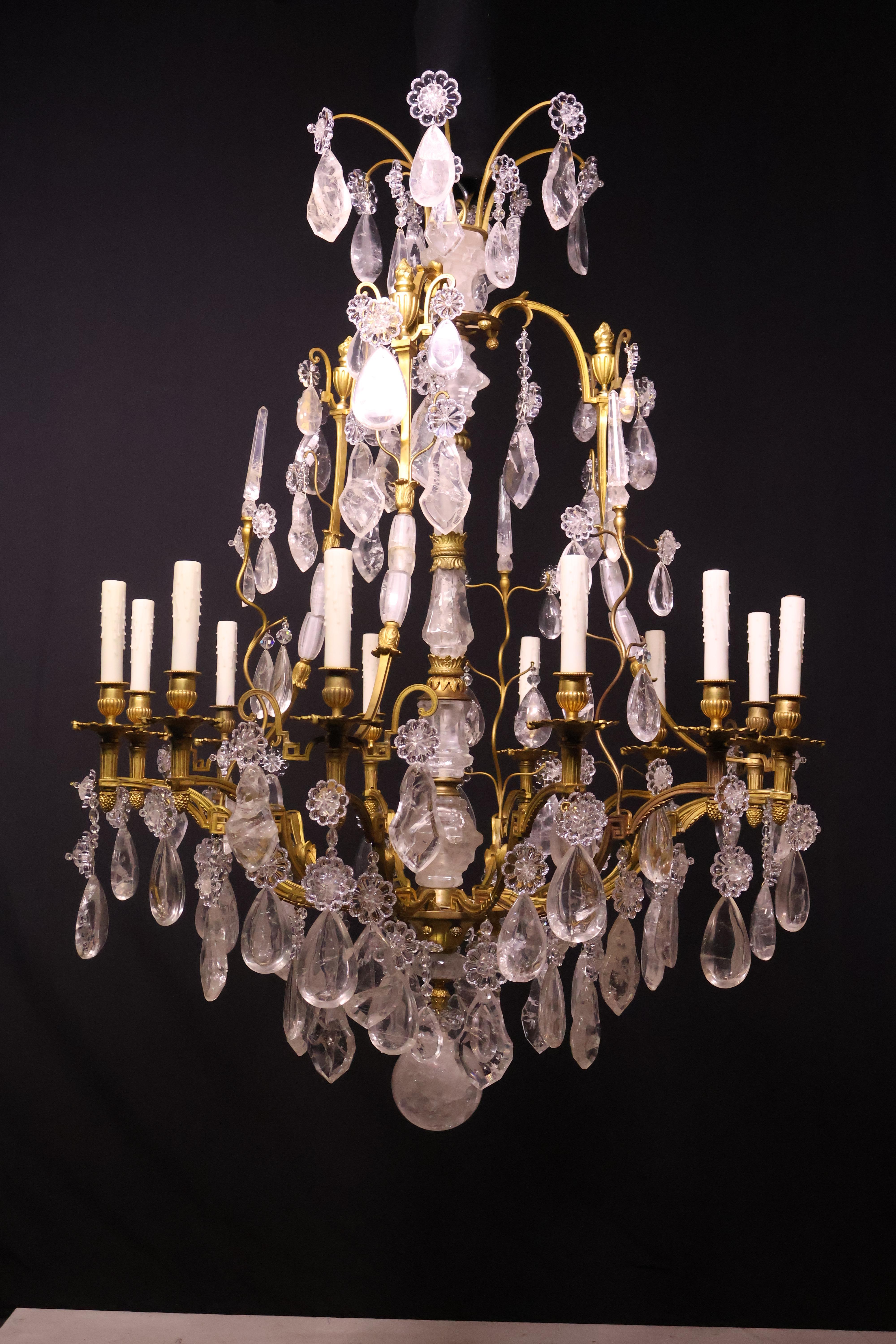 Gilt Bronze & Rock Crystal Chandelier For Sale 11