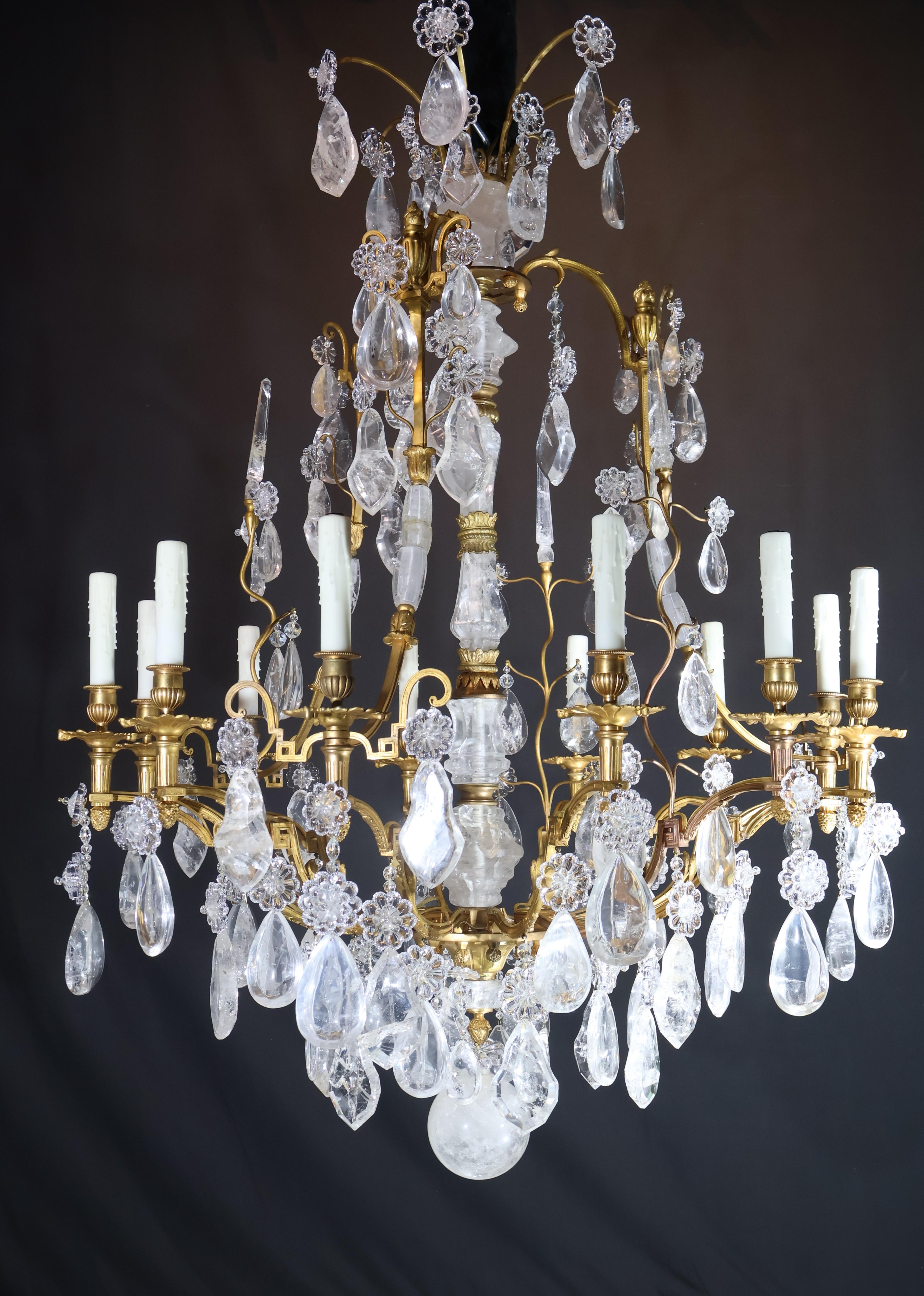 Gilt Bronze & Rock Crystal Chandelier For Sale 14