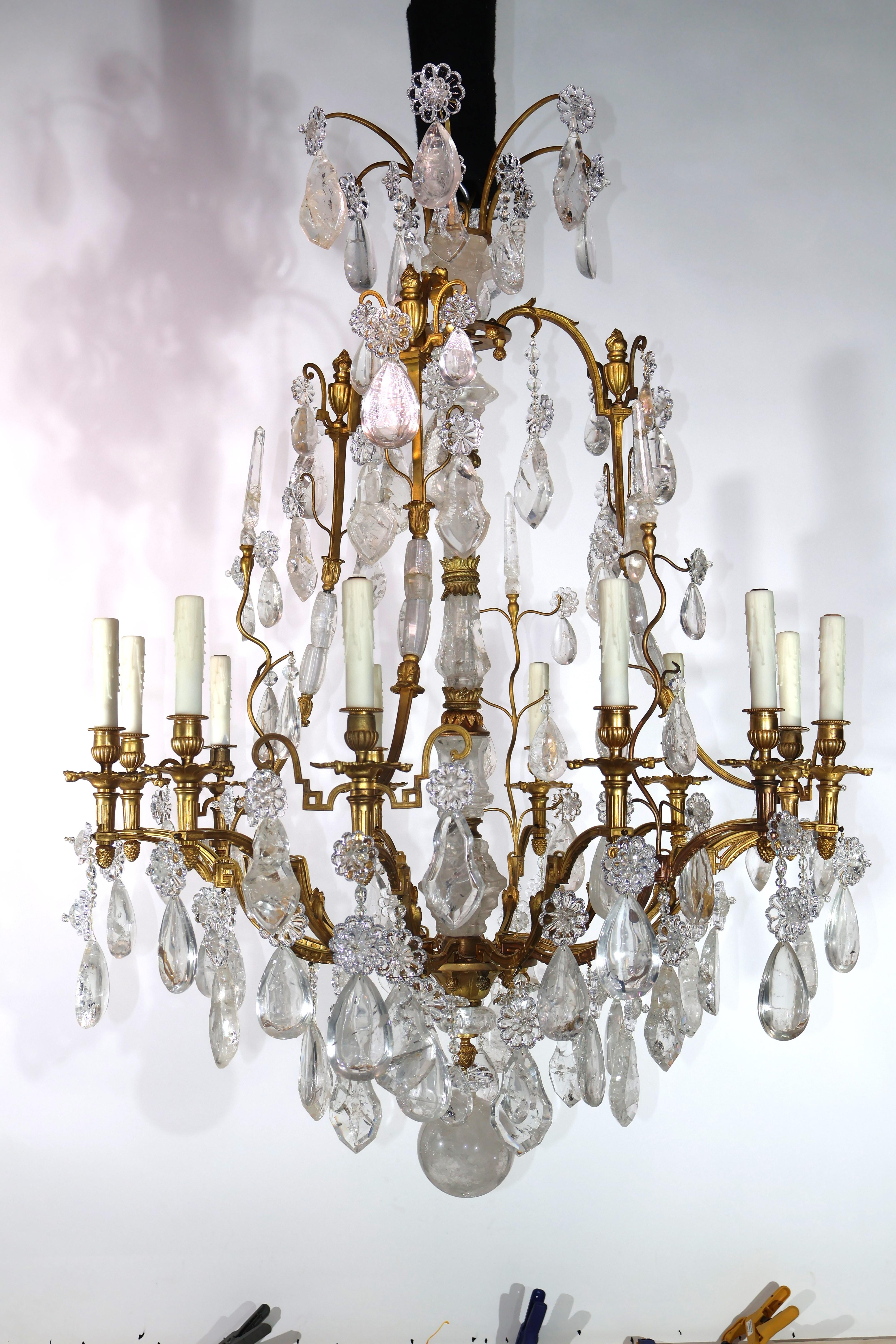 Louis XVI Gilt Bronze & Rock Crystal Chandelier For Sale