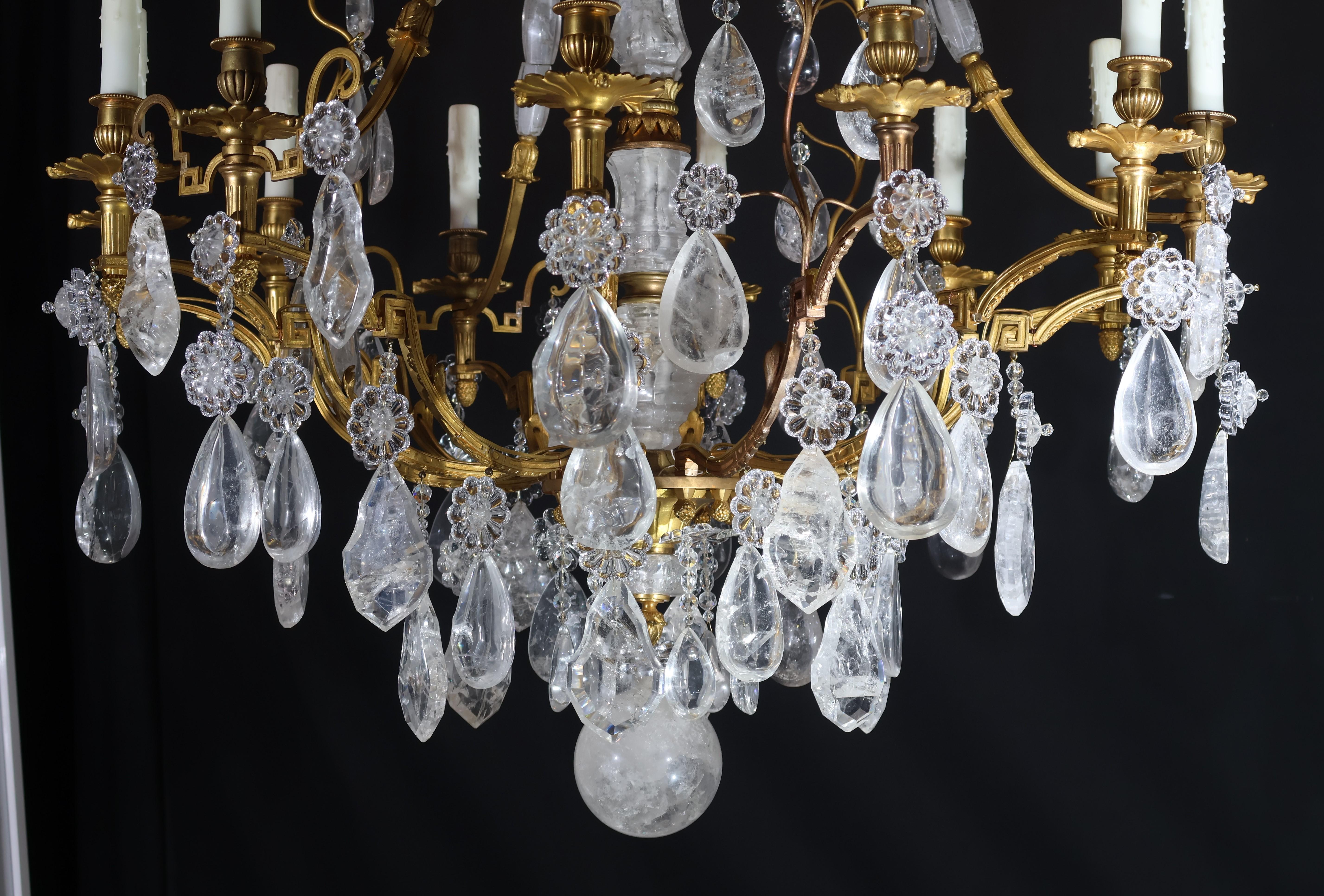 French Gilt Bronze & Rock Crystal Chandelier For Sale