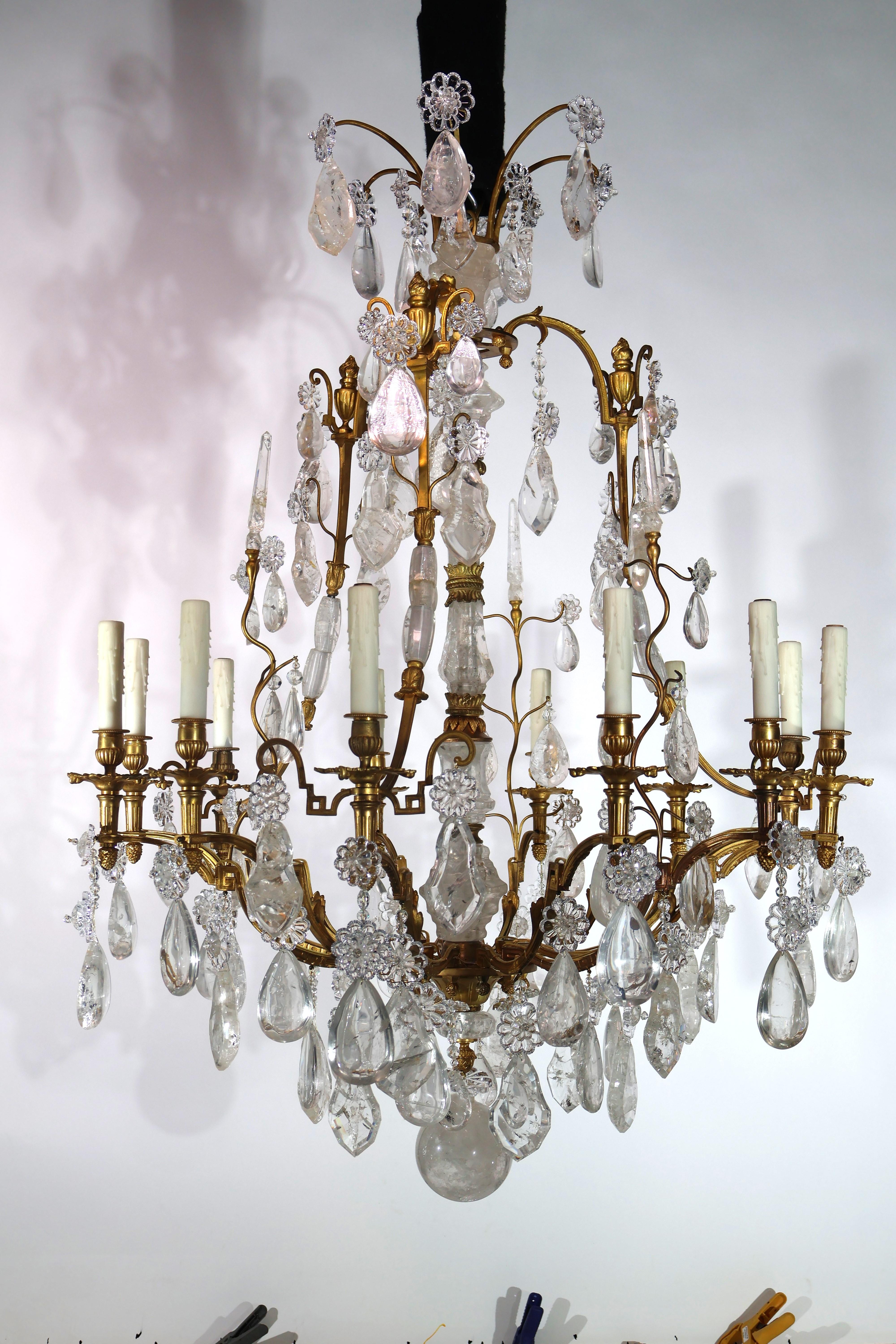 Gilt Bronze & Rock Crystal Chandelier In Good Condition For Sale In Atlanta, GA