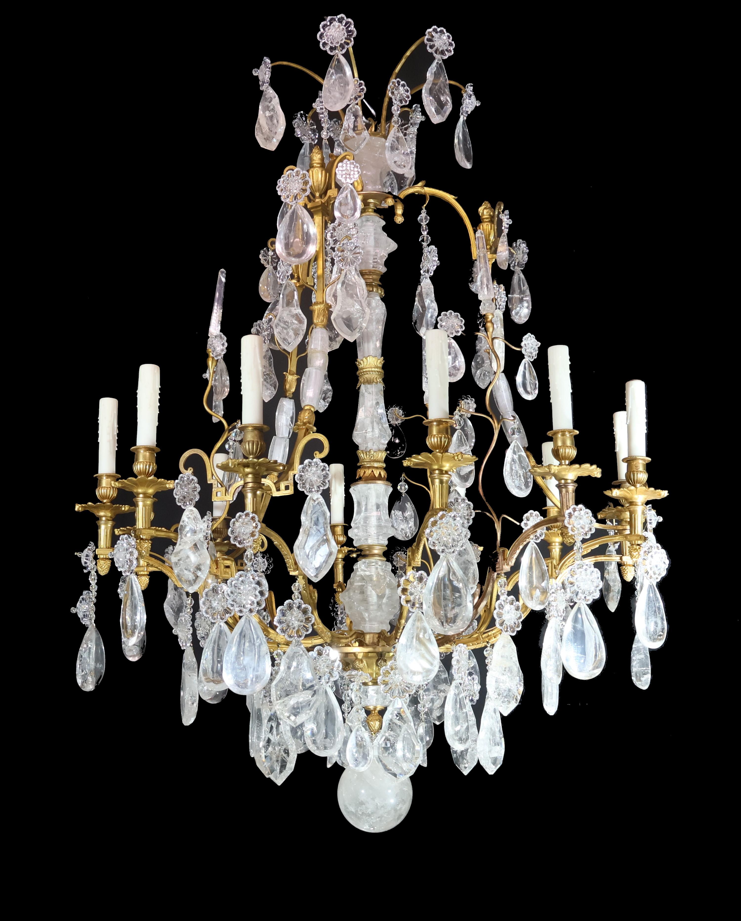 Gilt Bronze & Rock Crystal Chandelier For Sale 1