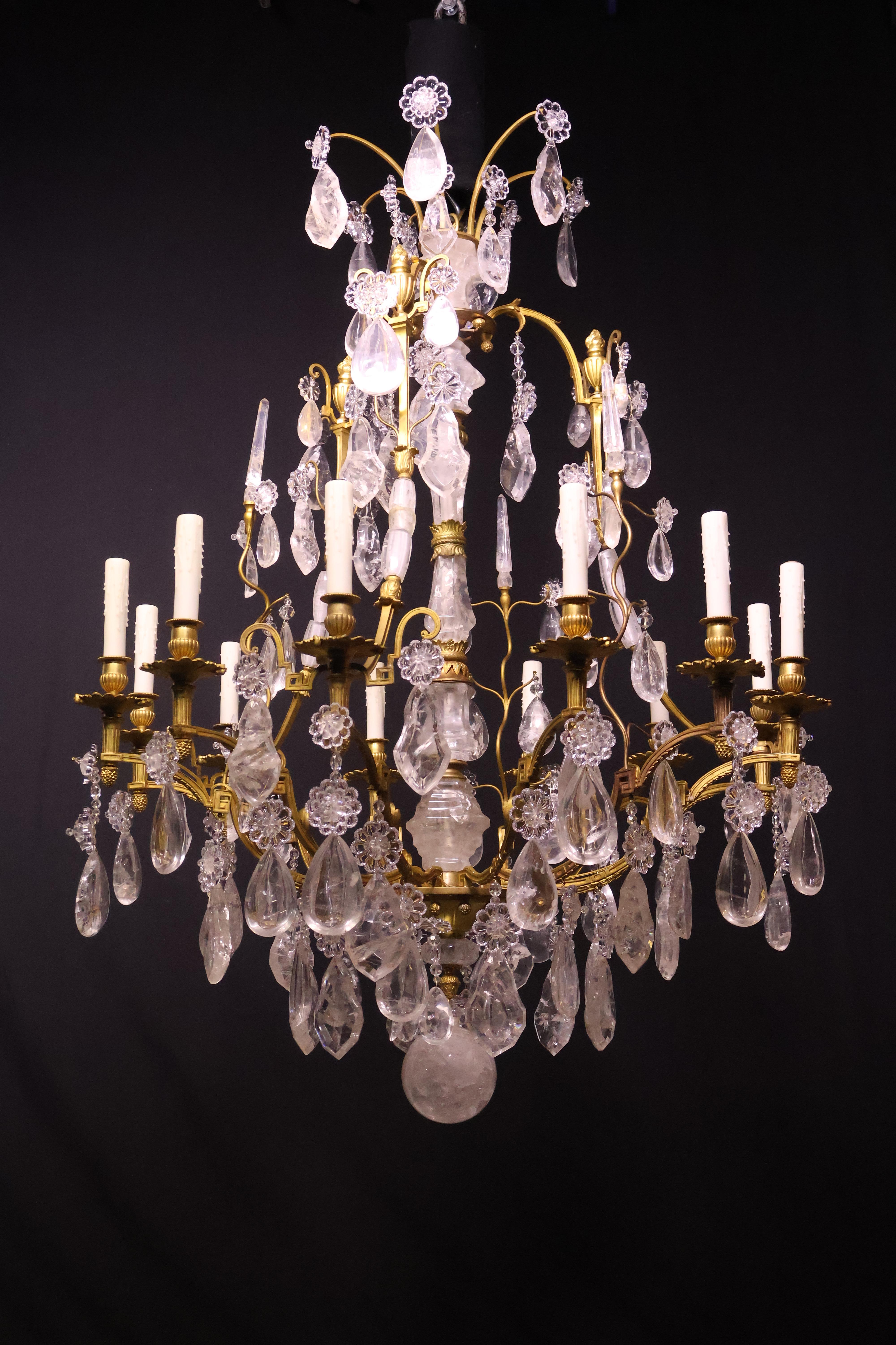Gilt Bronze & Rock Crystal Chandelier For Sale 3