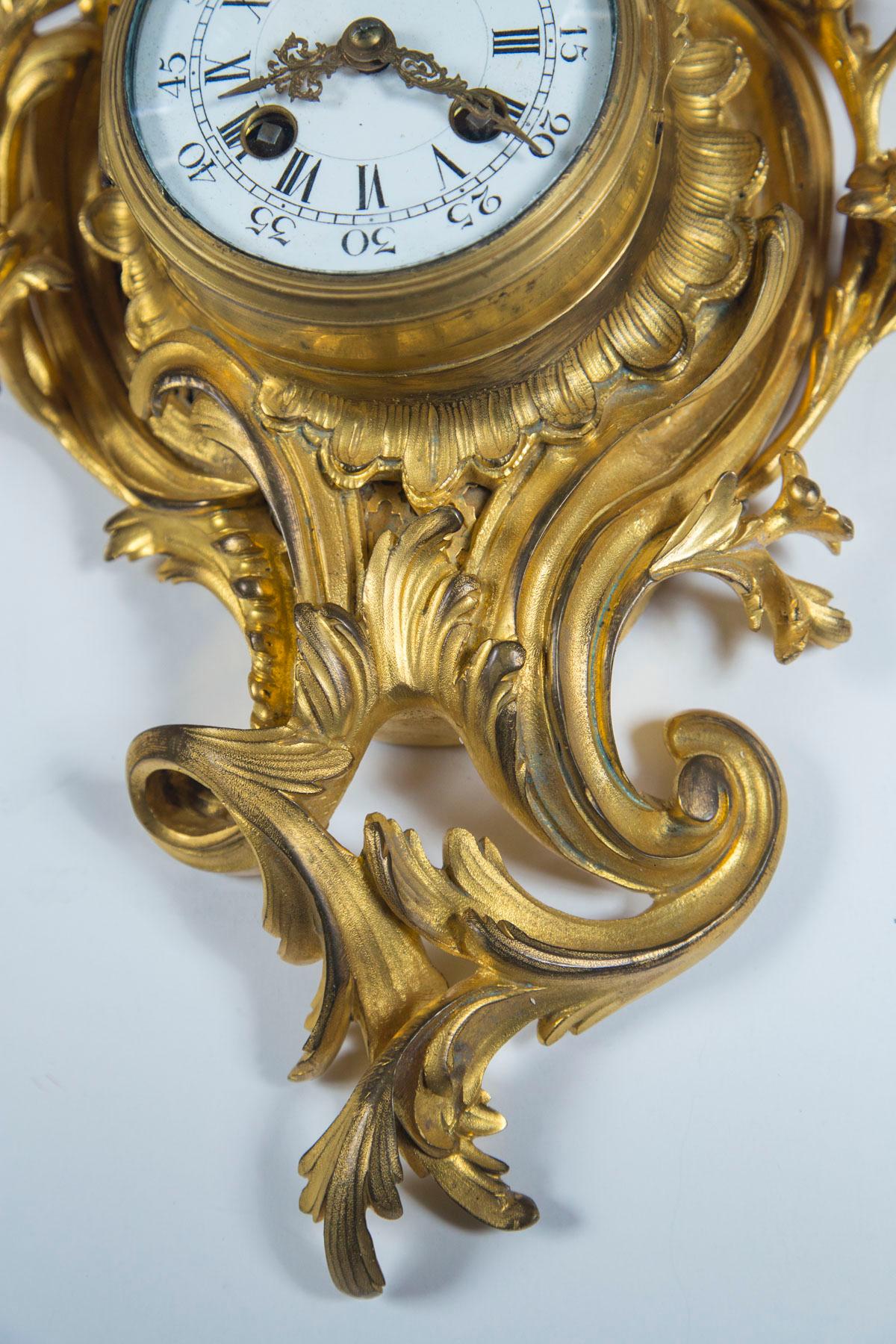 French Gilt Bronze Rococo Cartel or Wall Clock For Sale