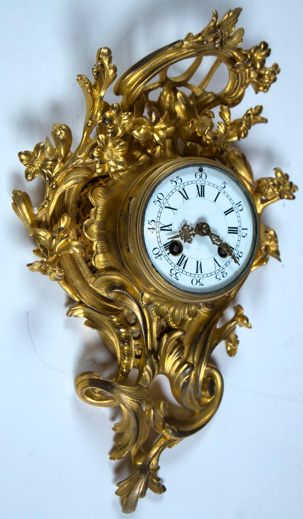 Gilt Bronze Rococo Cartel or Wall Clock For Sale 1