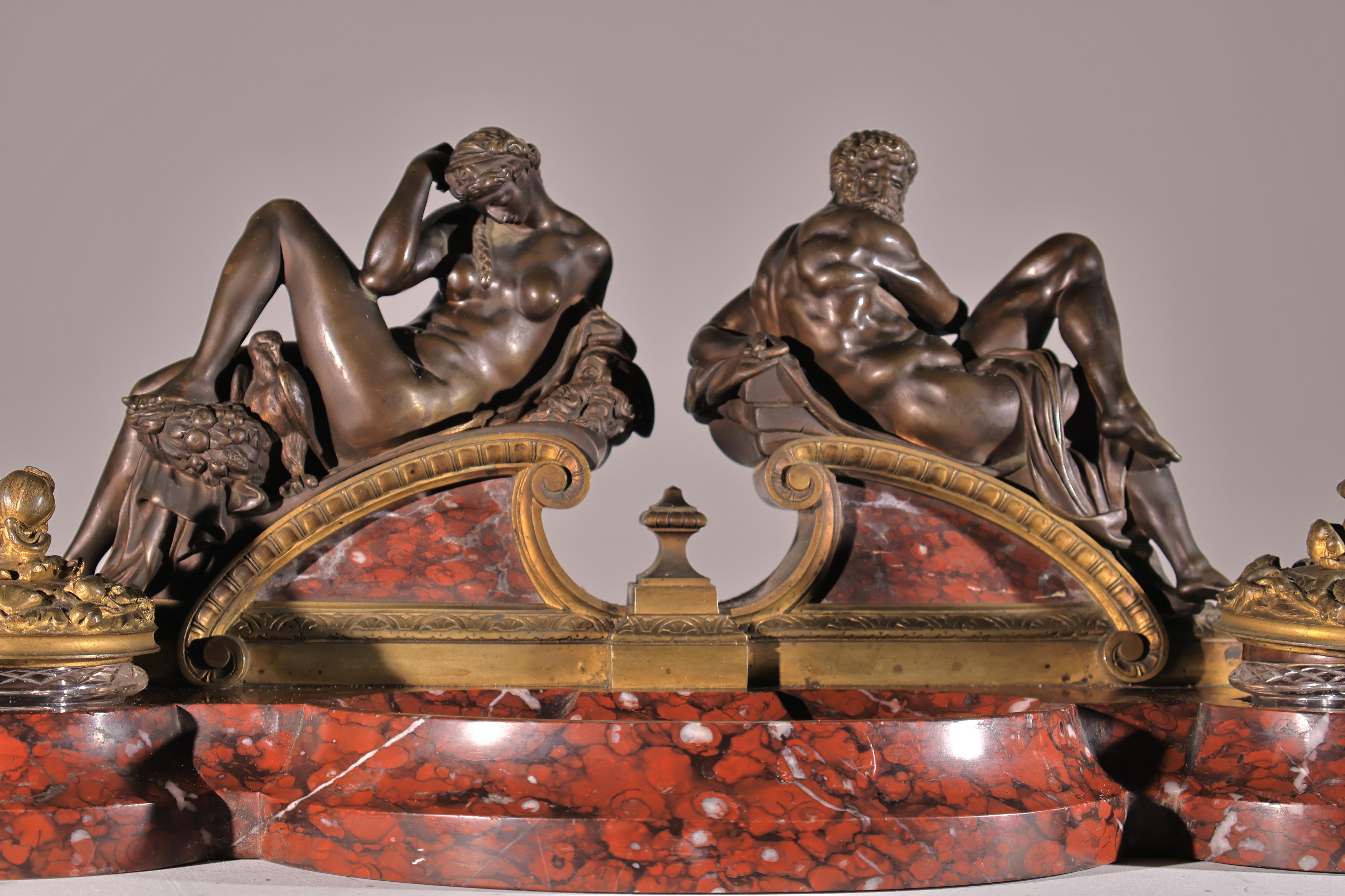 French Gilt Bronze & Rouge Griotte Marble Inkwell For Sale