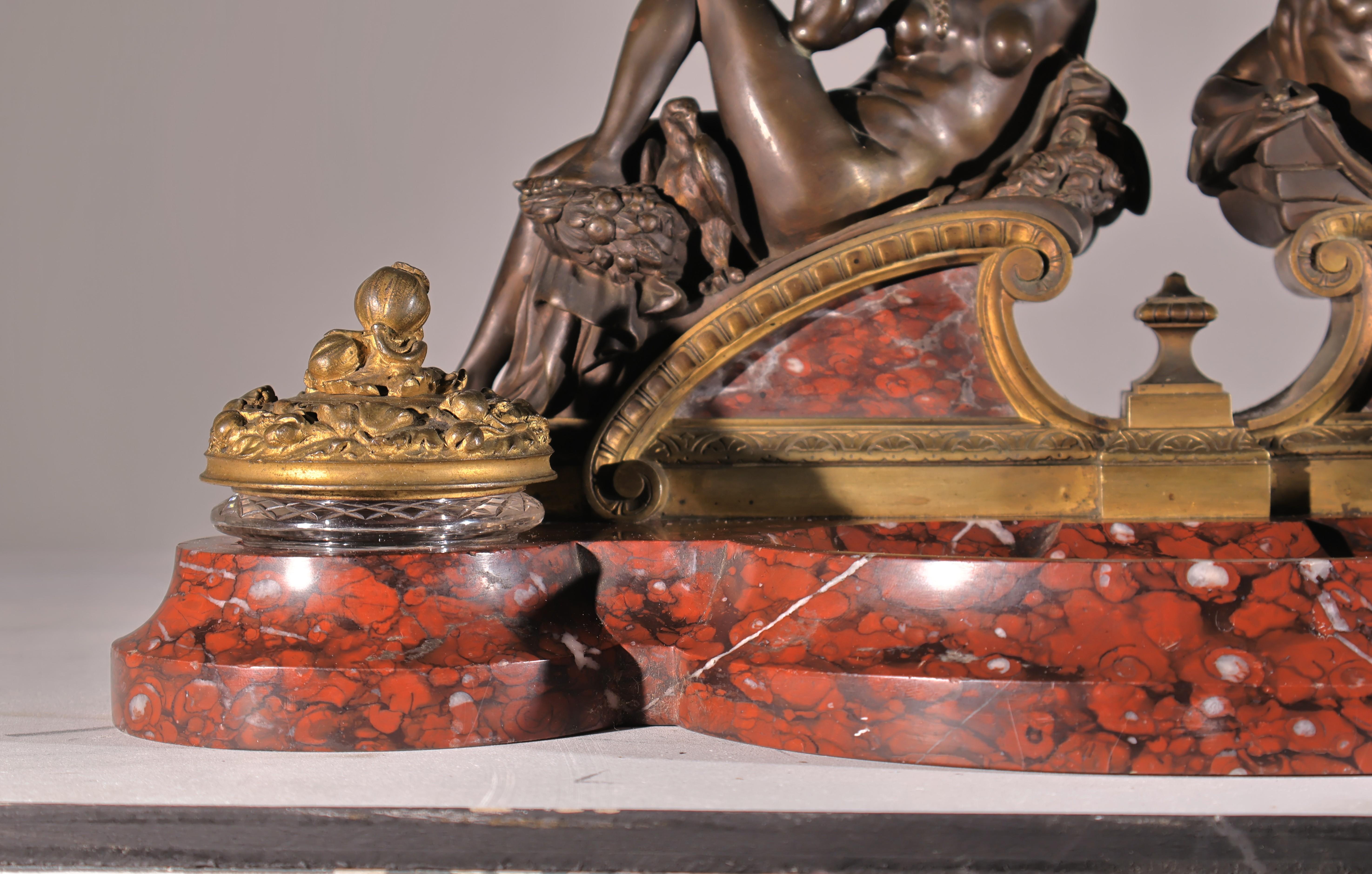 Gilt Bronze & Rouge Griotte Marble Inkwell In Good Condition For Sale In Atlanta, GA