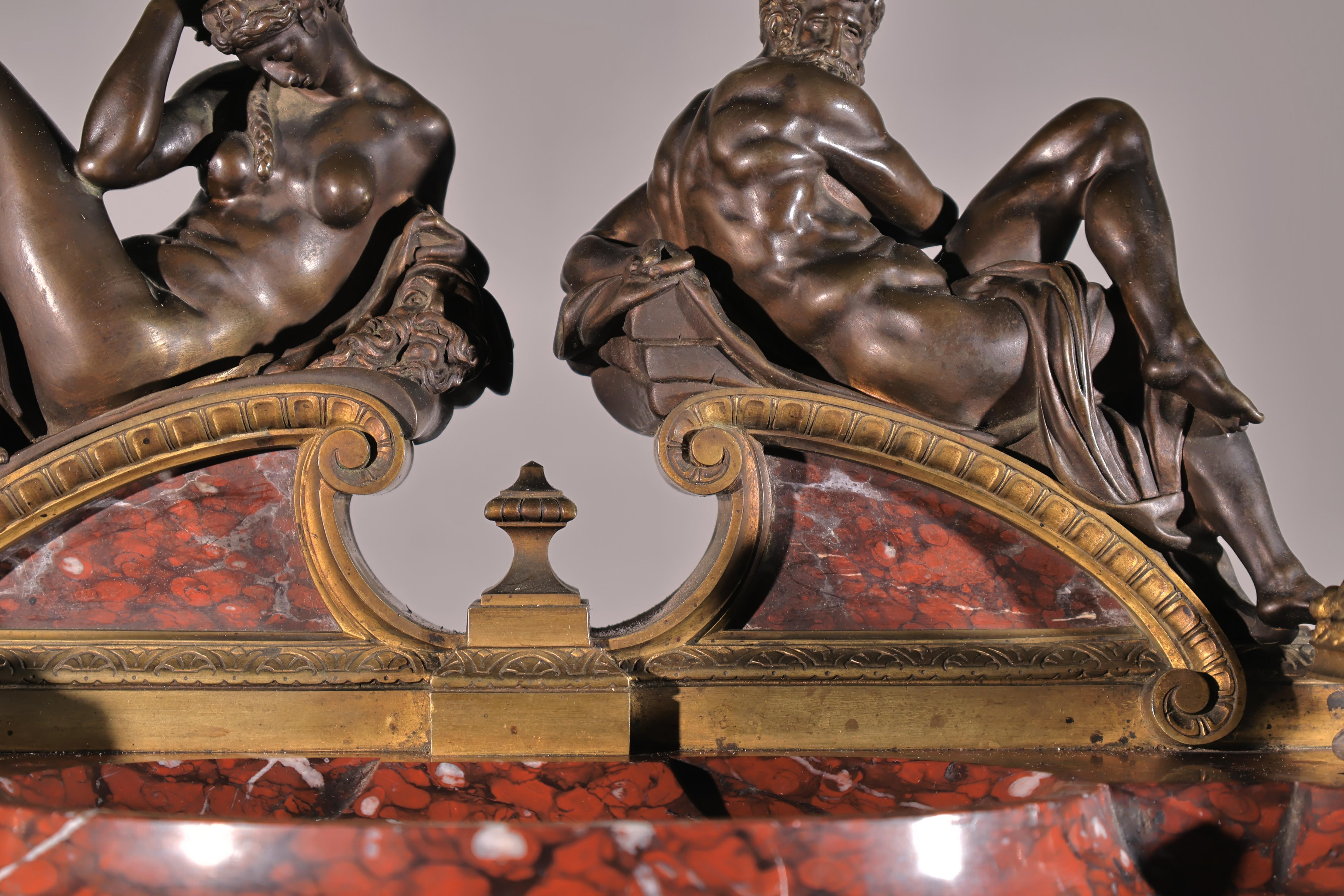 Gilt Bronze & Rouge Griotte Marble Inkwell For Sale 1