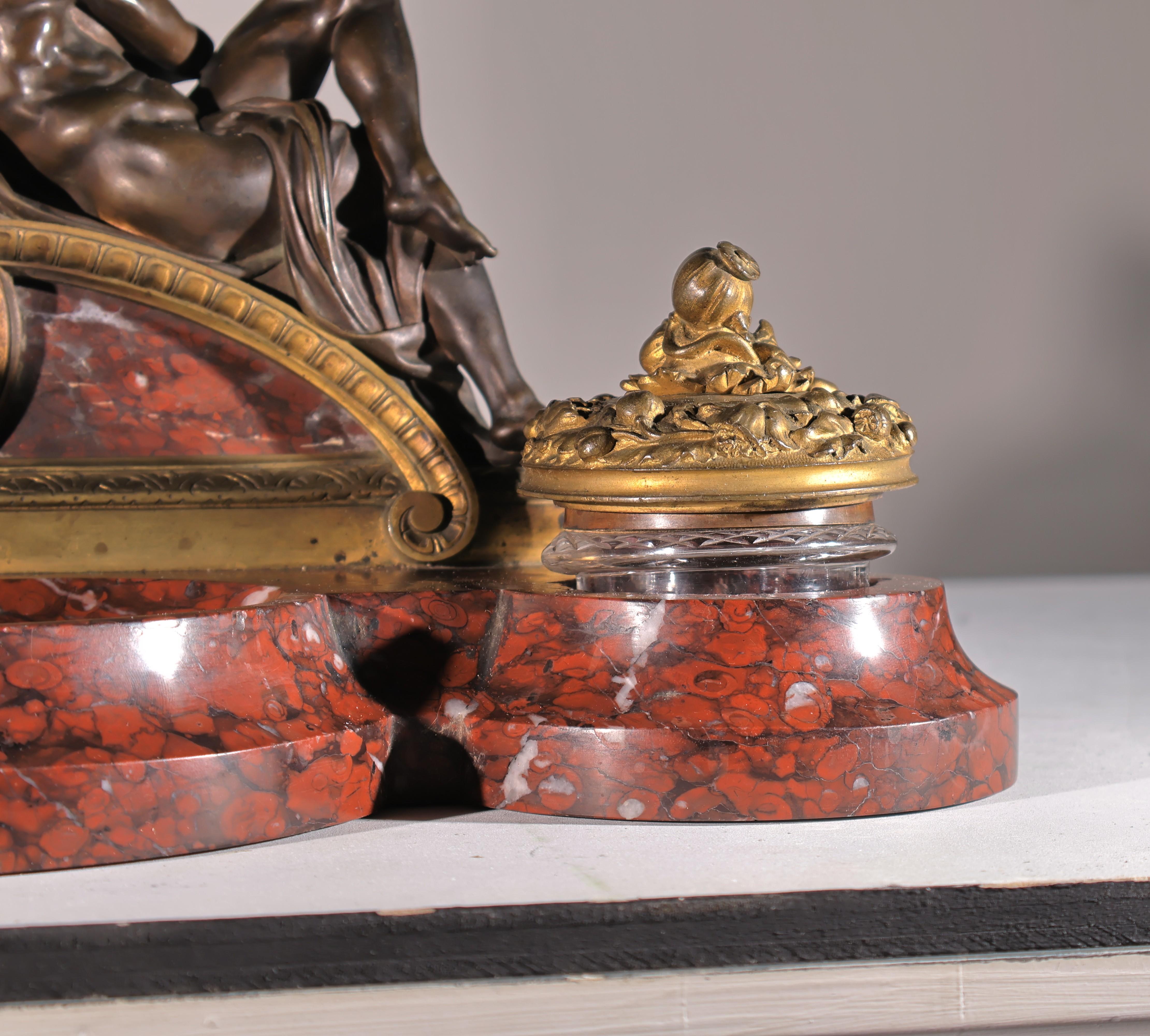 Gilt Bronze & Rouge Griotte Marble Inkwell For Sale 4