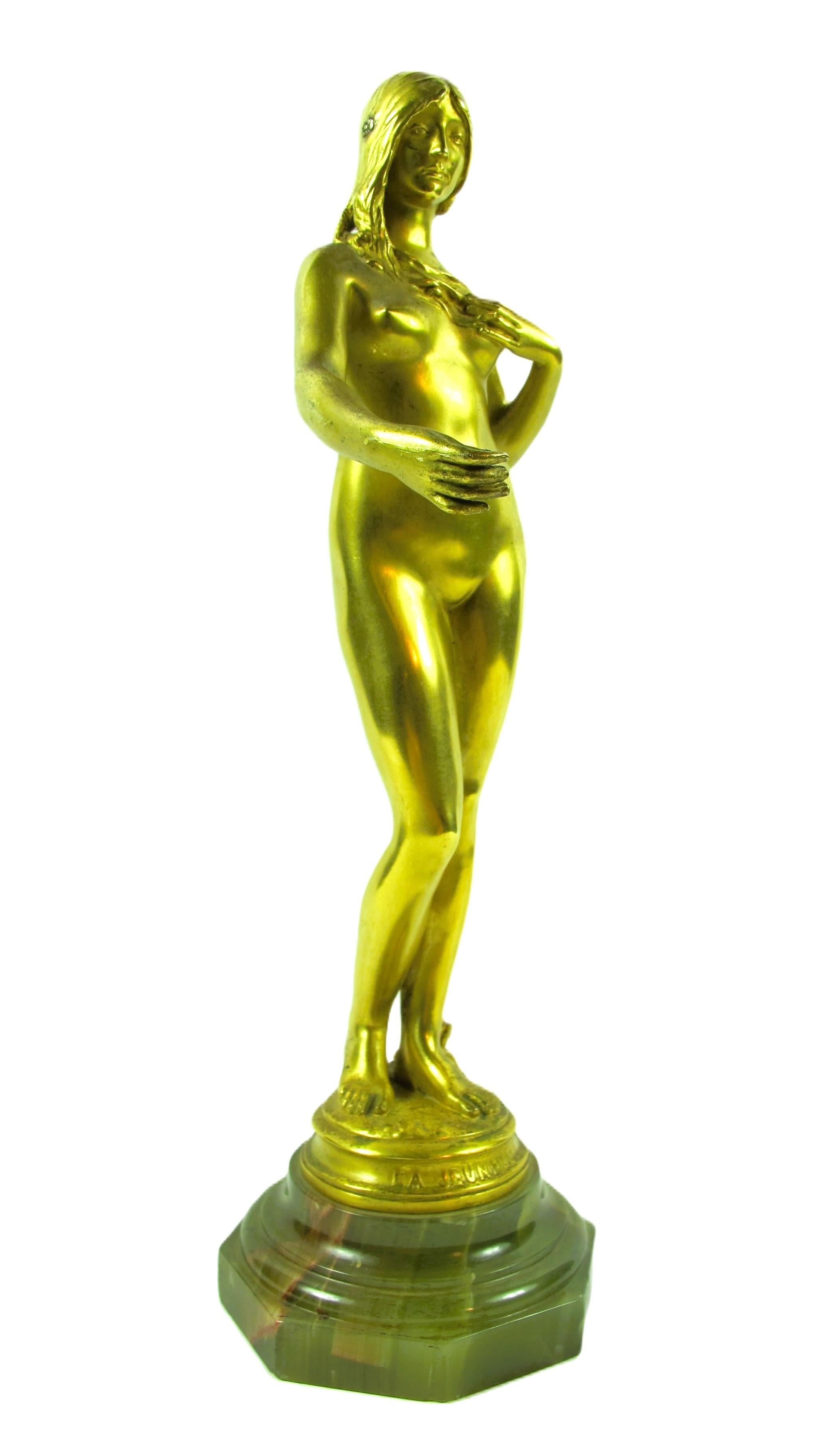 French Gilt Bronze Sculpture by Antonin Carlès (1851-1919) “Youth” For Sale