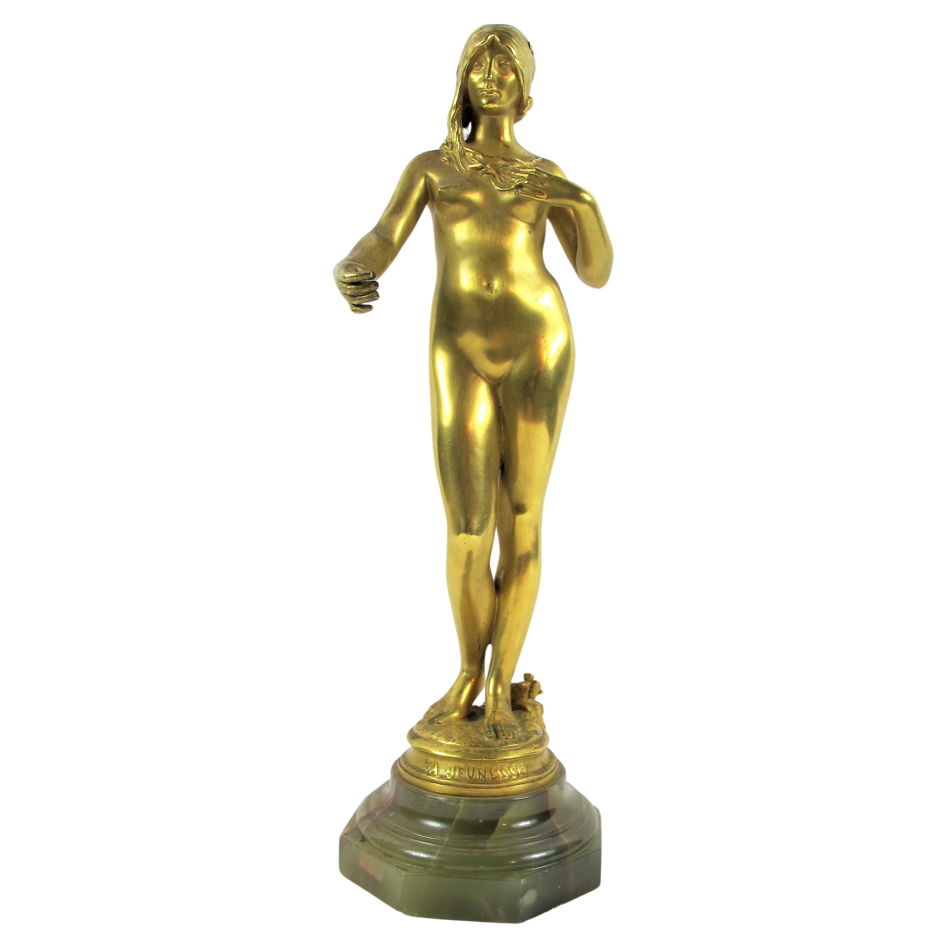 Sculpture en bronze doré d'Antonin Carlès (1851-1919) Jeunesse