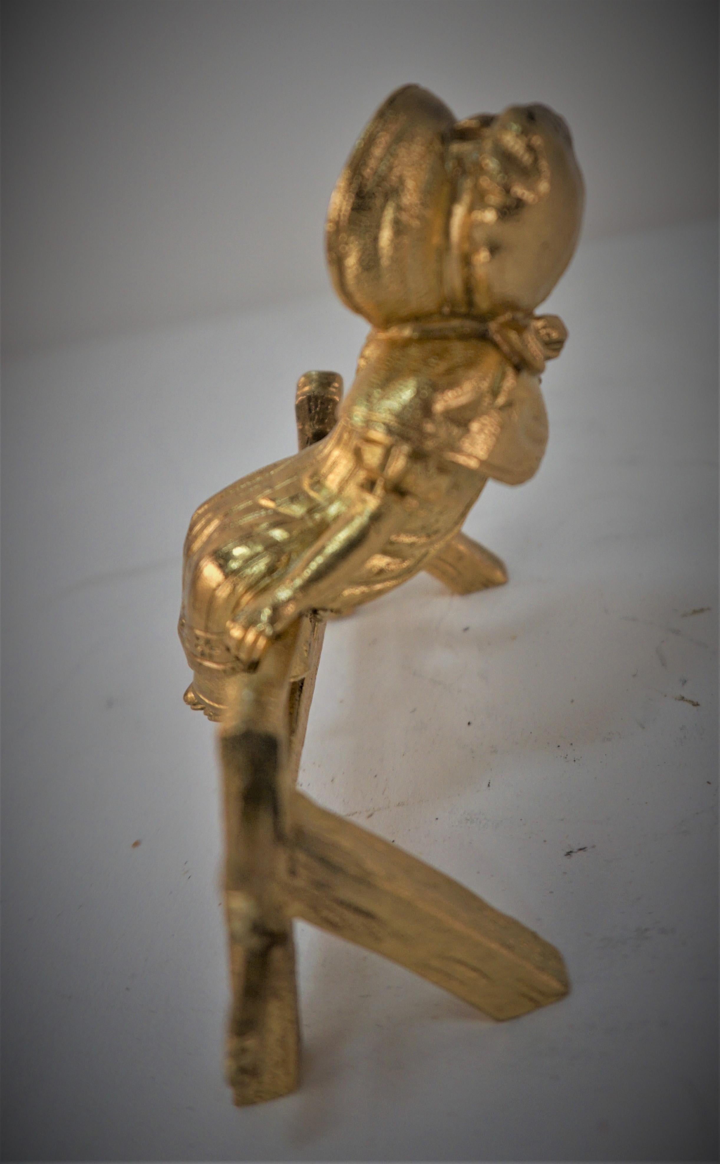 Gilt Bronze Sculpture, Little Girl Setting on Wooden Fence In Good Condition For Sale In Fairfax, VA