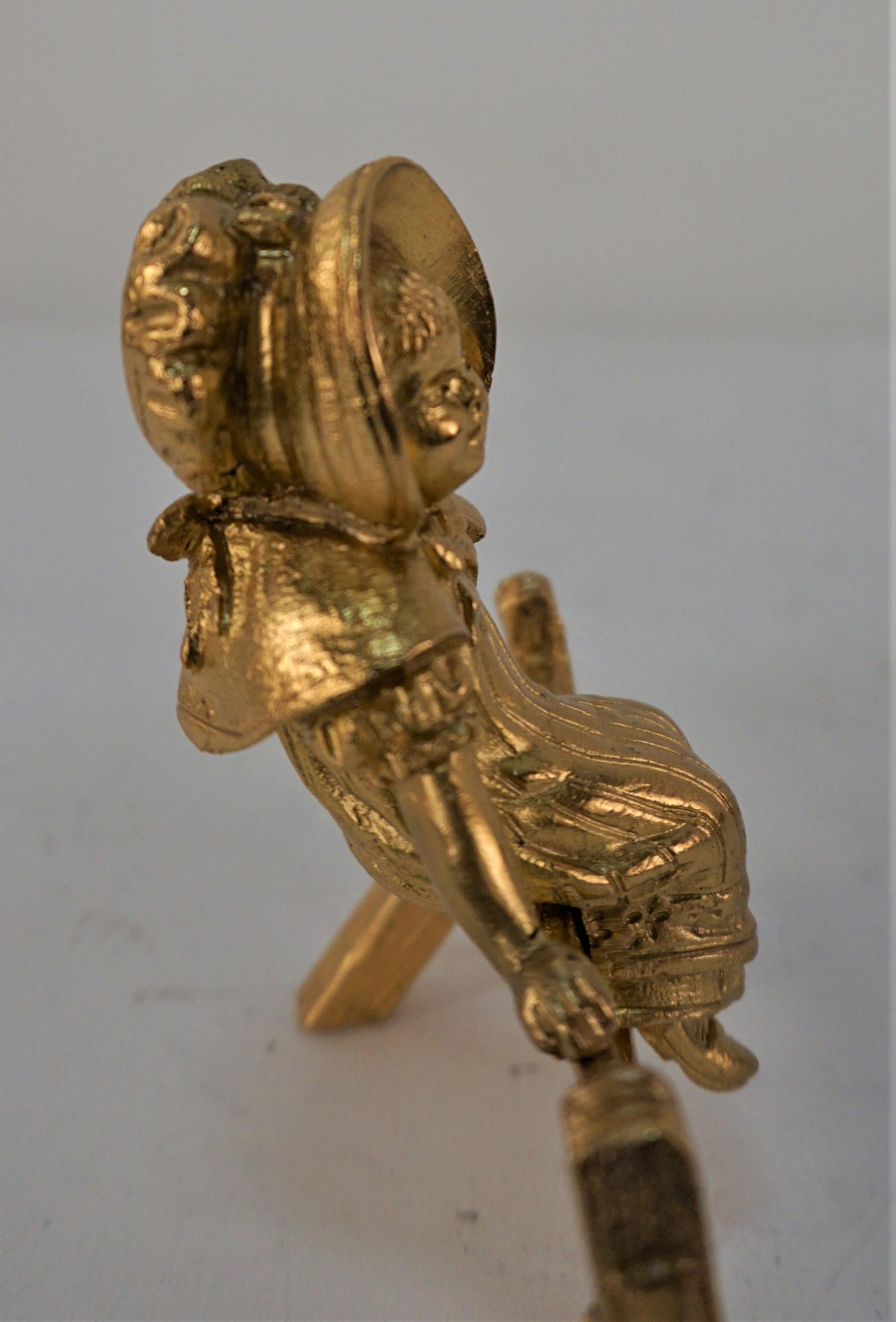 Gilt Bronze Sculpture, Little Girl Setting on Wooden Fence For Sale 3