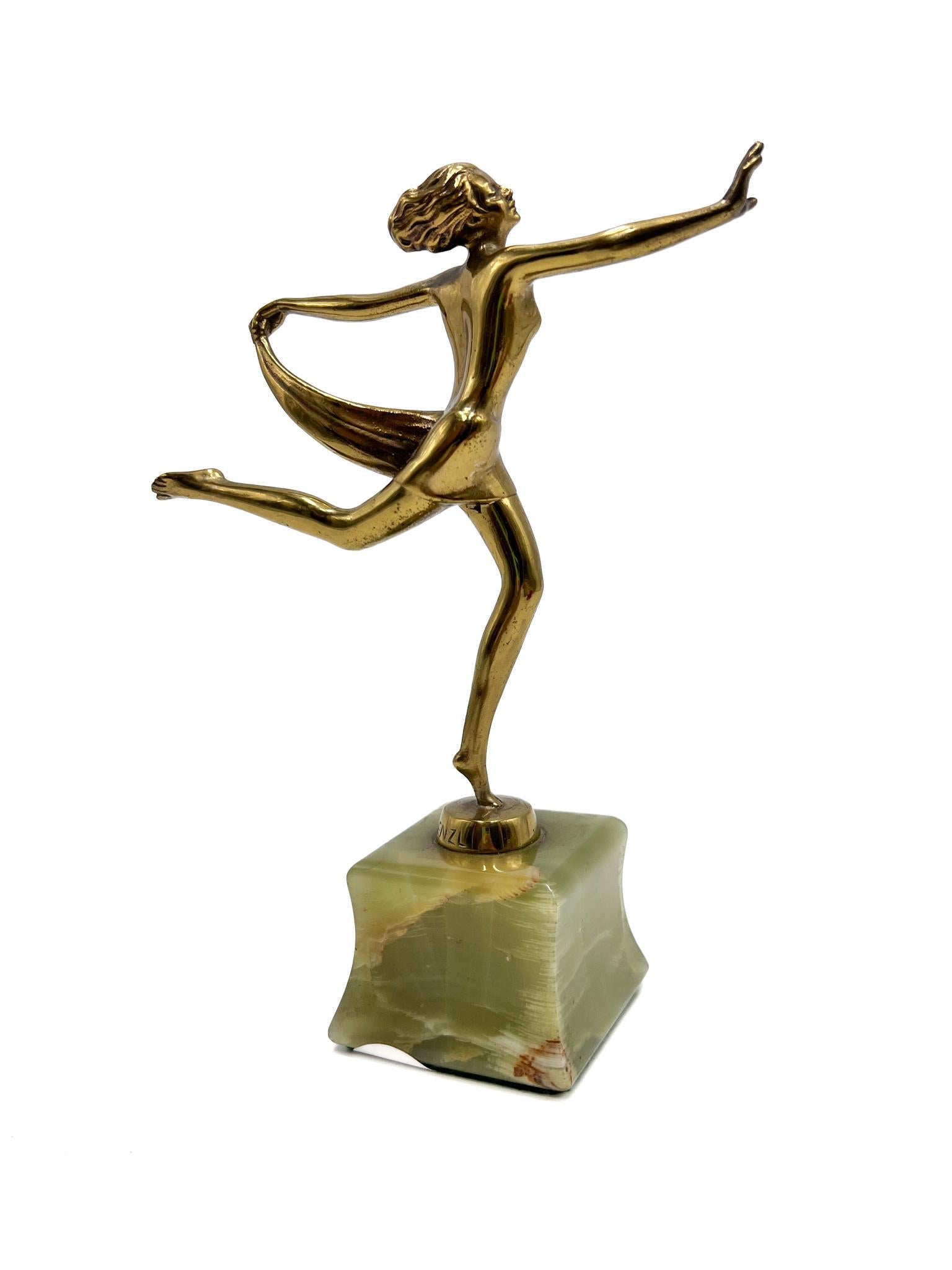 Art Deco Gilt Bronze Sculpture of a Dancer by Josef Lorenzl Early 1900s
