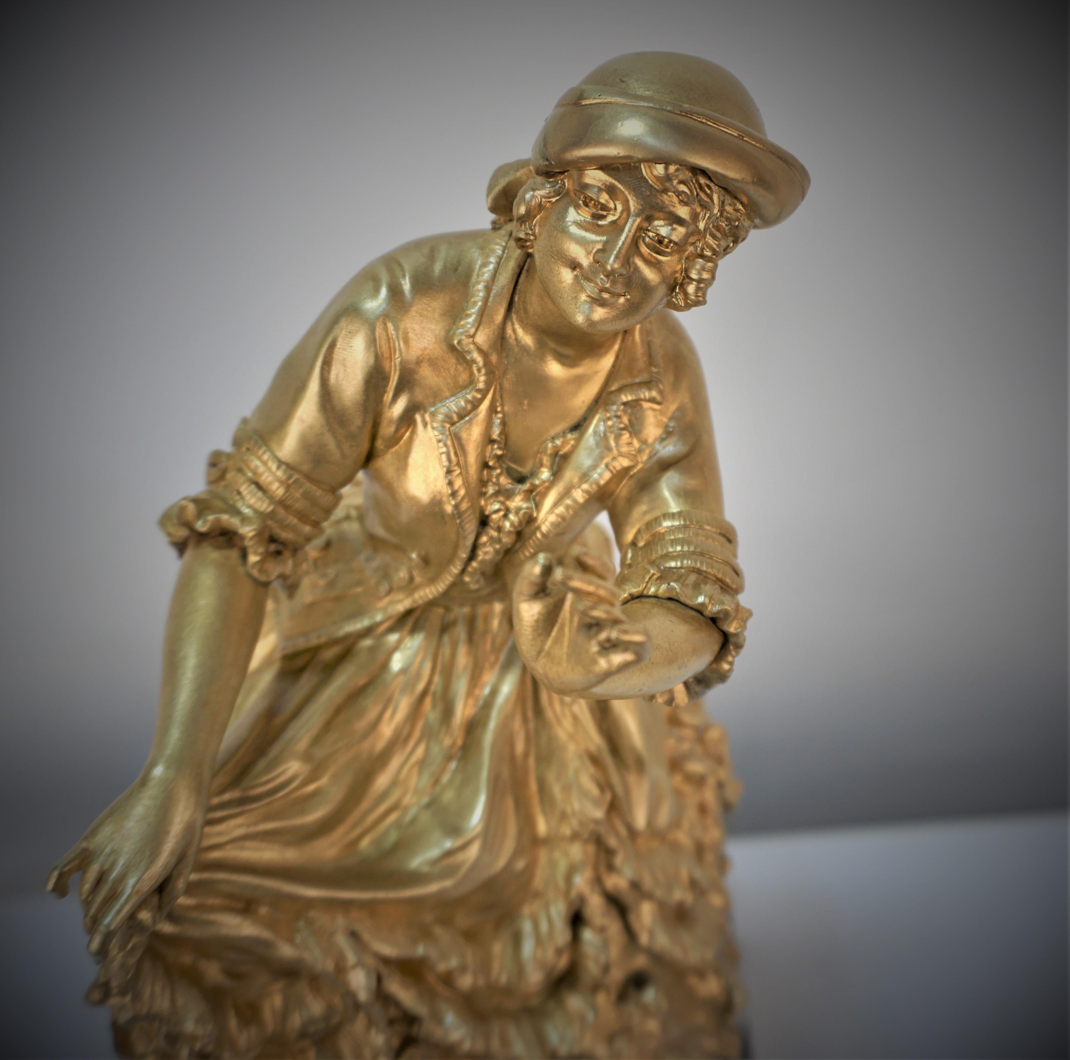 Art déco Sculpture en bronze doré d'une femme dansant par Claire Jeanne Roberte Colinet en vente