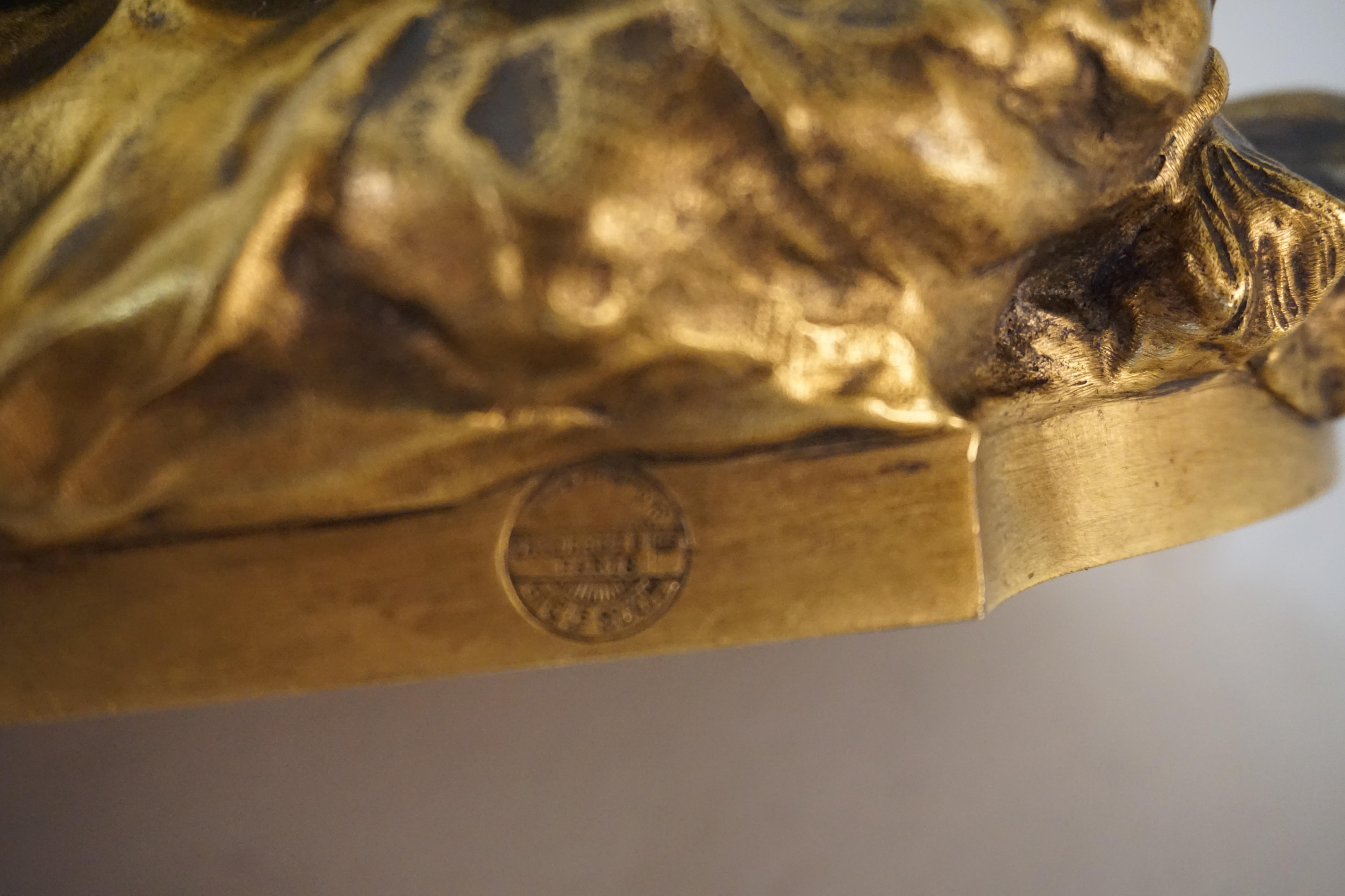 French Gilt Bronze Sculpture of Nude Female with Mouse by Ferdinand Faivre