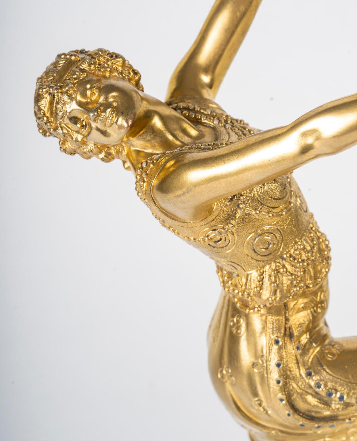 Gilt Bronze Sculpture, Onyx Base by Joe Descomps, 1900, Art Nouveau. For Sale 1