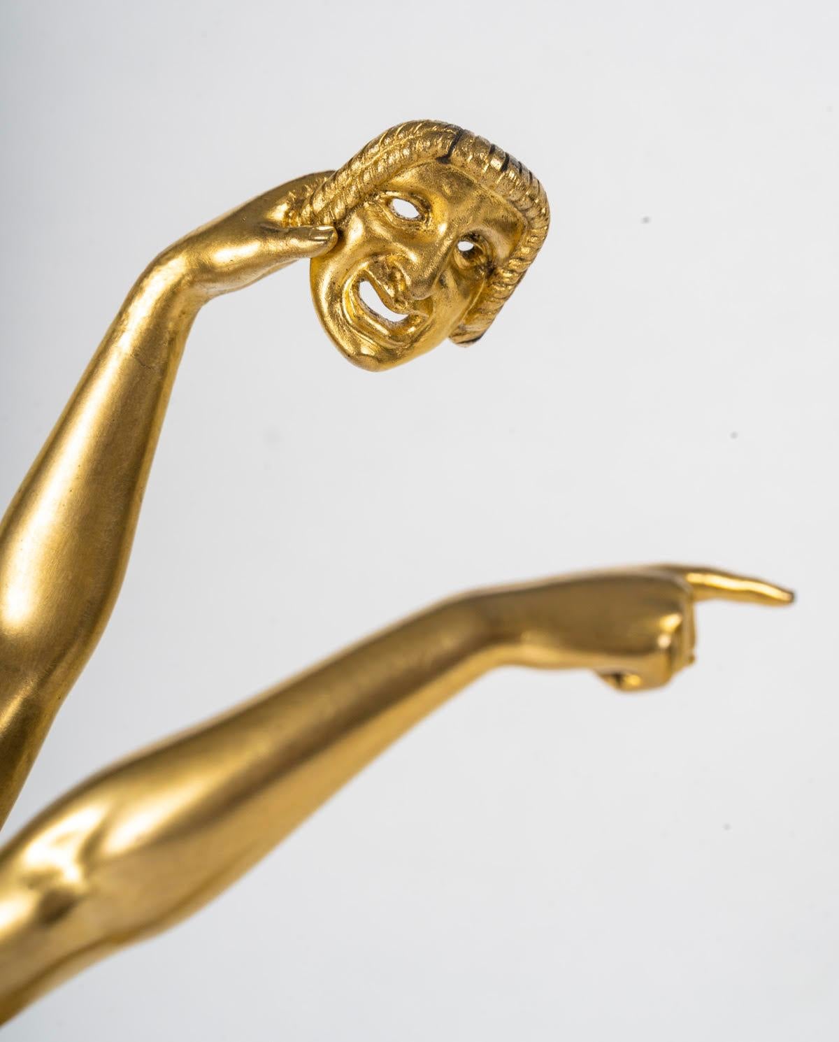 Gilt Bronze Sculpture, Onyx Base by Joe Descomps, 1900, Art Nouveau. For Sale 2