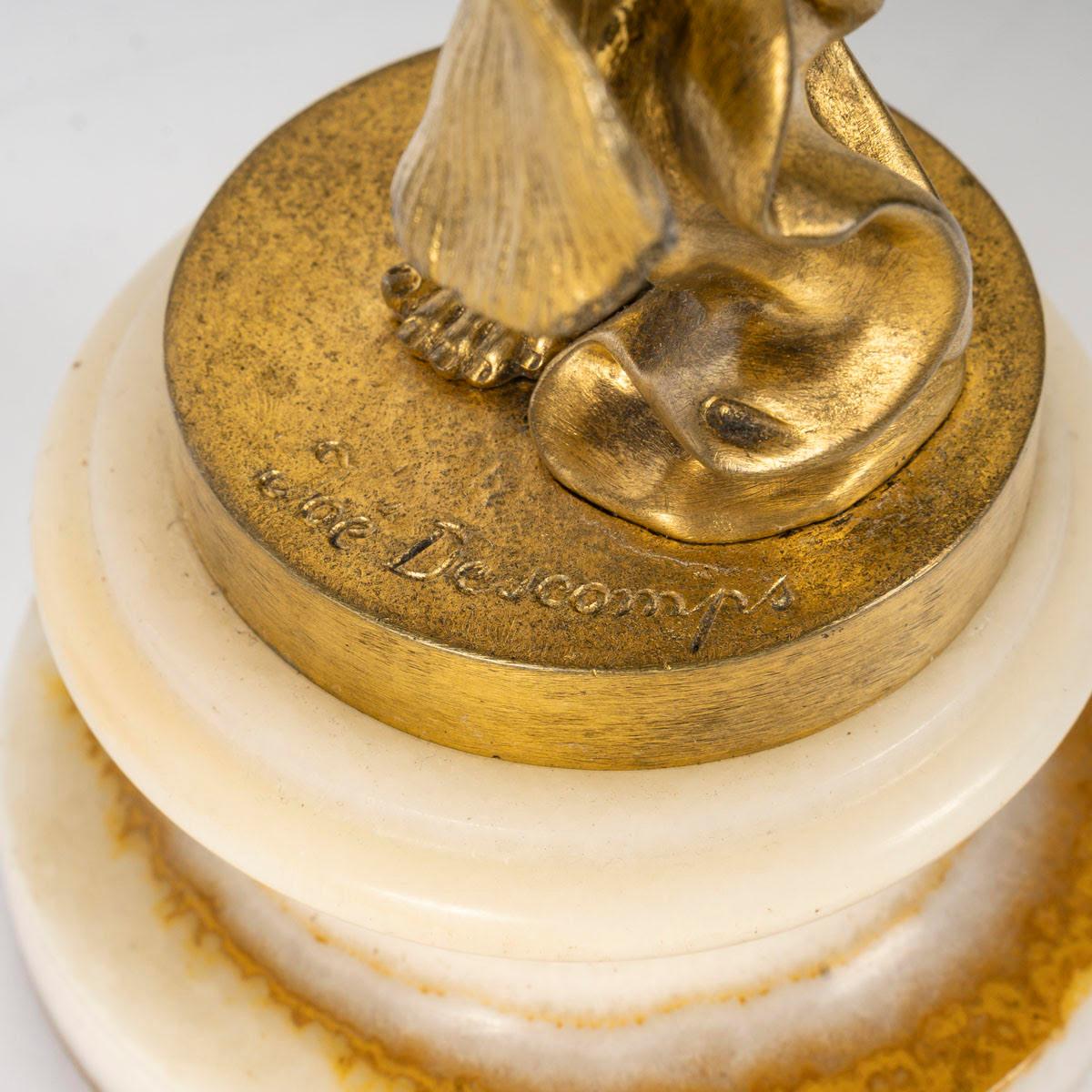 Gilt Bronze Sculpture, Onyx Base by Joe Descomps, 1900, Art Nouveau. For Sale 3