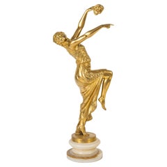 Vergoldete Bronzeskulptur, Onyxsockel von Joe Descomps, 1900, Jugendstil, Skulptur.