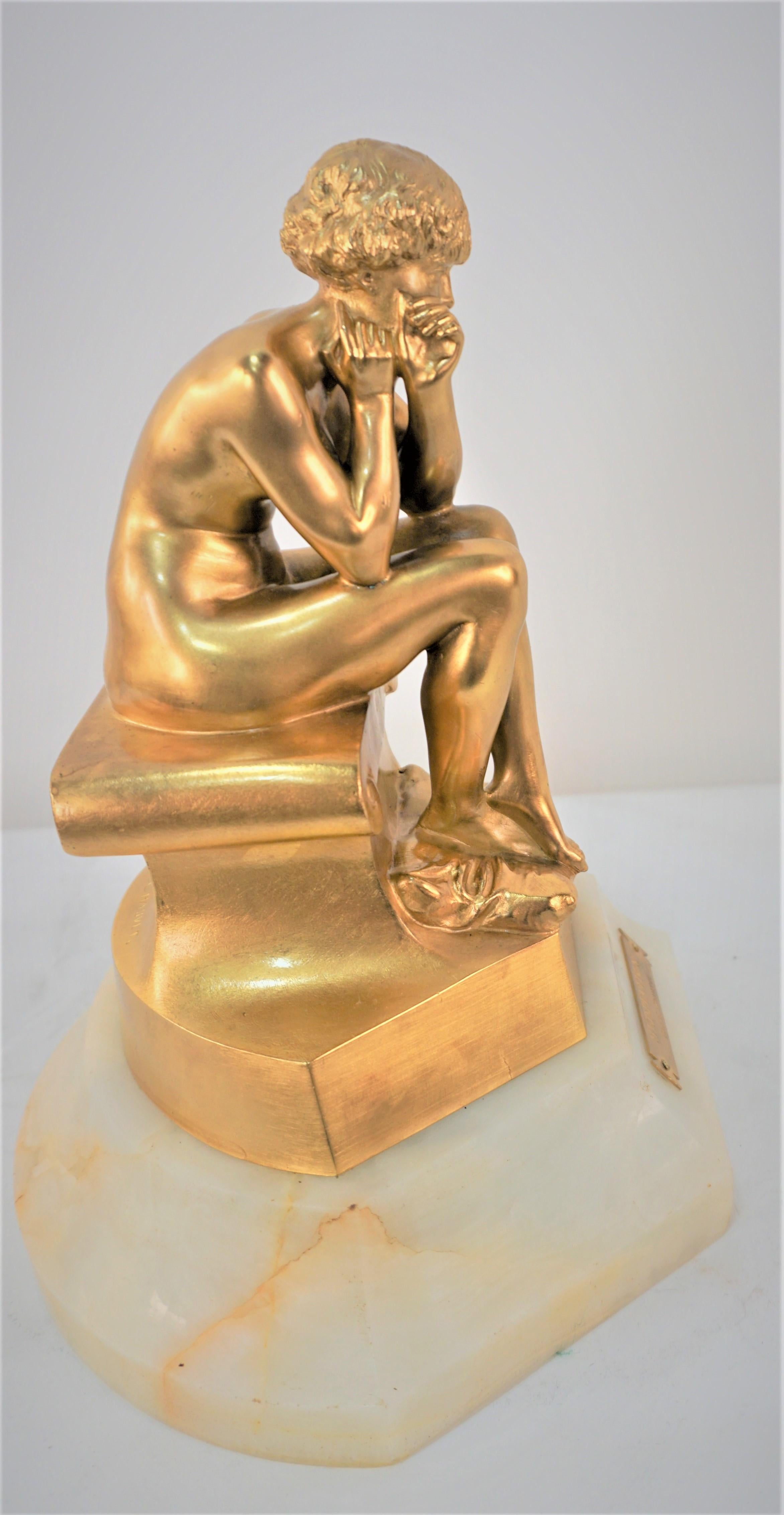 Gilt Bronze Sculpture Young Man 'Meditation' by Florentin Louis Chauvet  For Sale 2