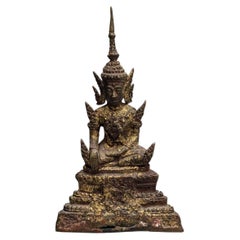 Sculpture en bronze doré représentant un Bouddha assis, Thaïlande, période Rattanakosin