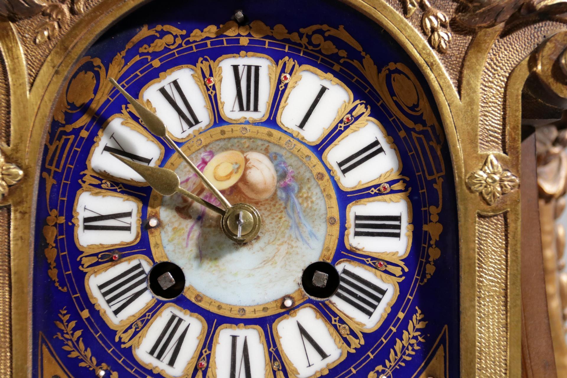 Rococo Gilt Bronze Sevres Style Clock Garniture, 19th Century For Sale