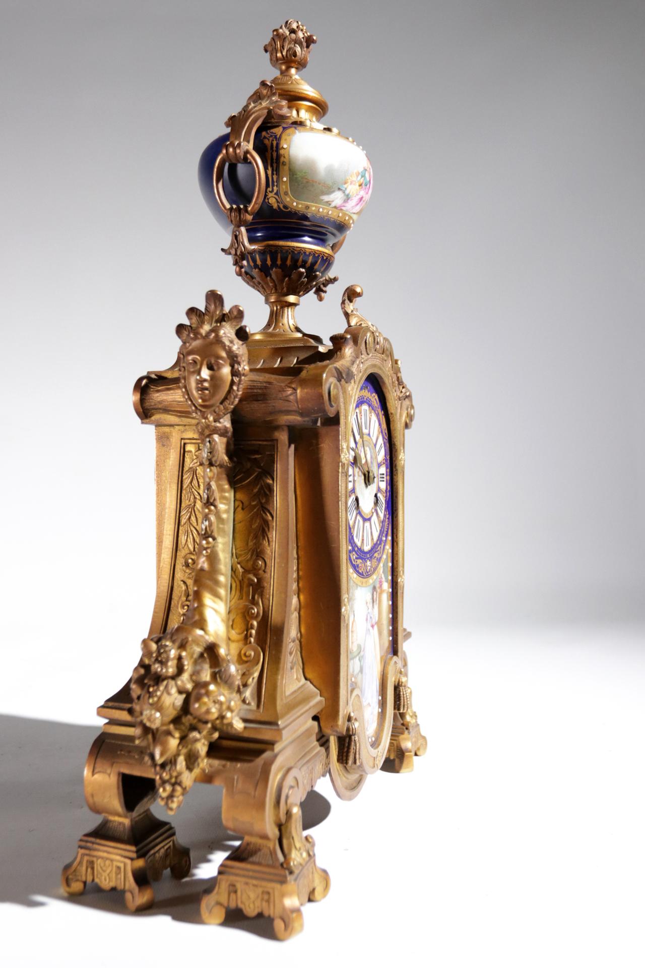 Gilt Bronze Sevres Style Clock Garniture, 19th Century In Good Condition For Sale In Boven Leeuwen, NL