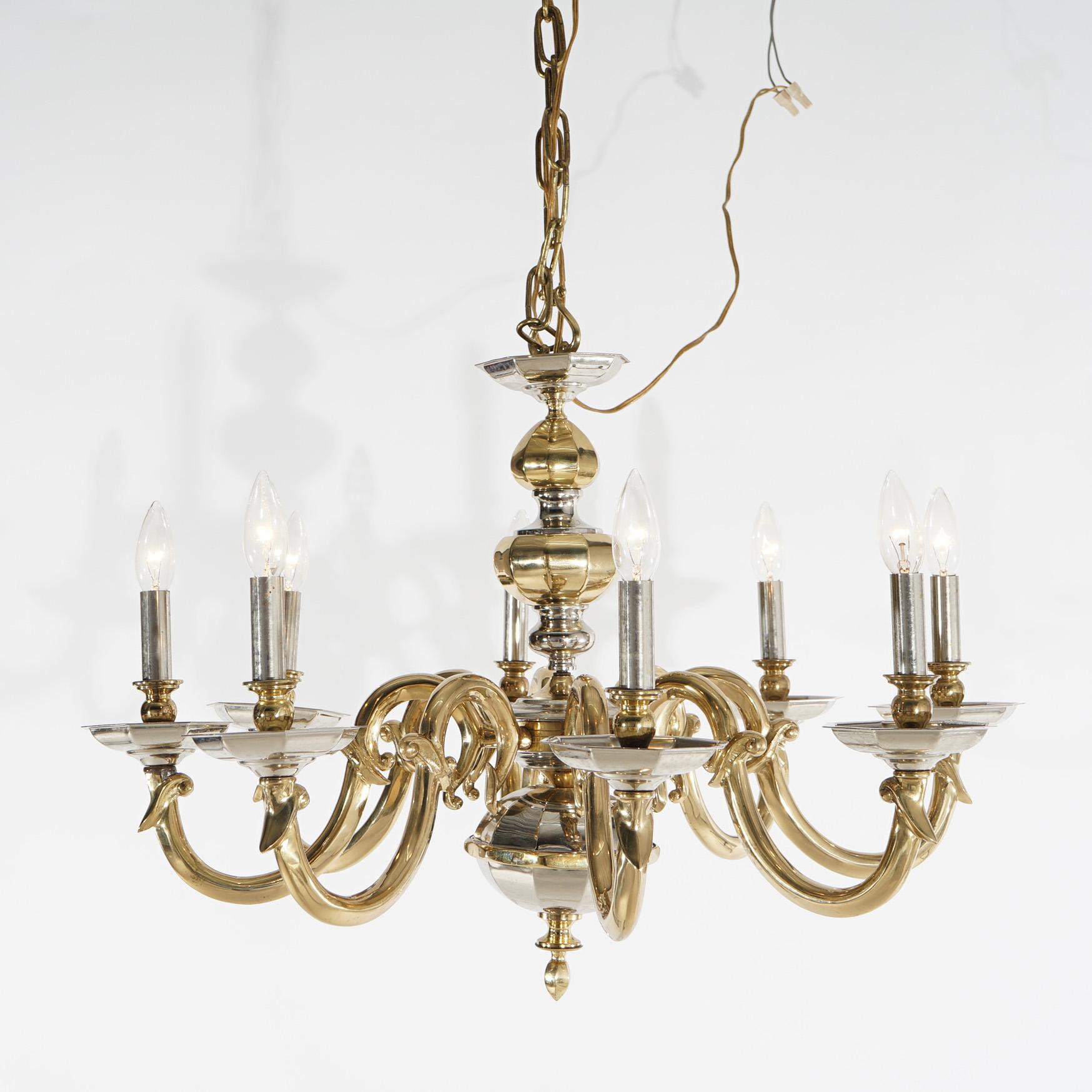 Gilt Bronze & Silver Eight Light Chandelier 20th C In Good Condition For Sale In Big Flats, NY