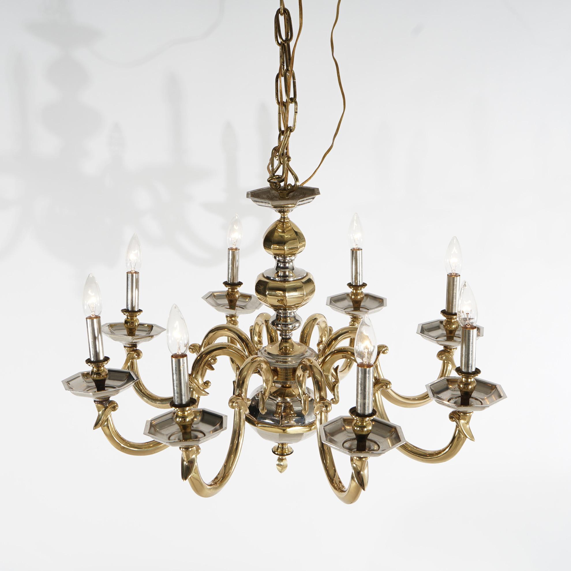 20th Century Gilt Bronze & Silver Eight Light Chandelier 20th C For Sale