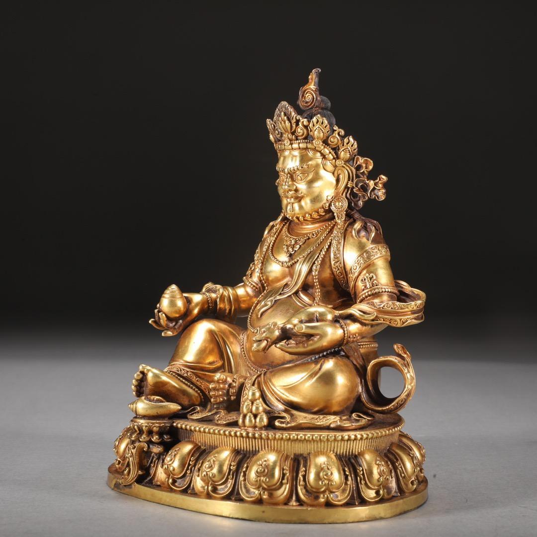Statue de Bouddha de la Fortune assis en bronze doré - Symbole de prospérité et de paix État moyen - En vente à 景德镇市, CN