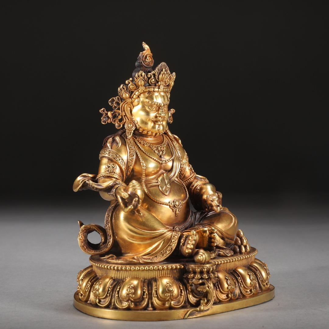 XIXe siècle Statue de Bouddha de la Fortune assis en bronze doré - Symbole de prospérité et de paix en vente