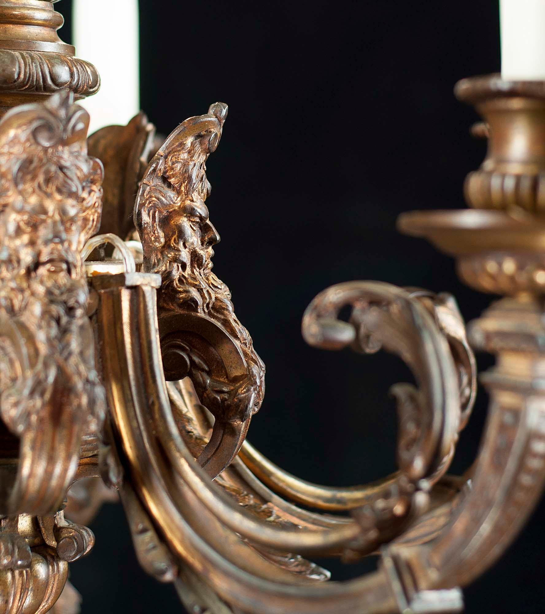 English Gilt Bronze Six Branch Baroque Style Chandelier