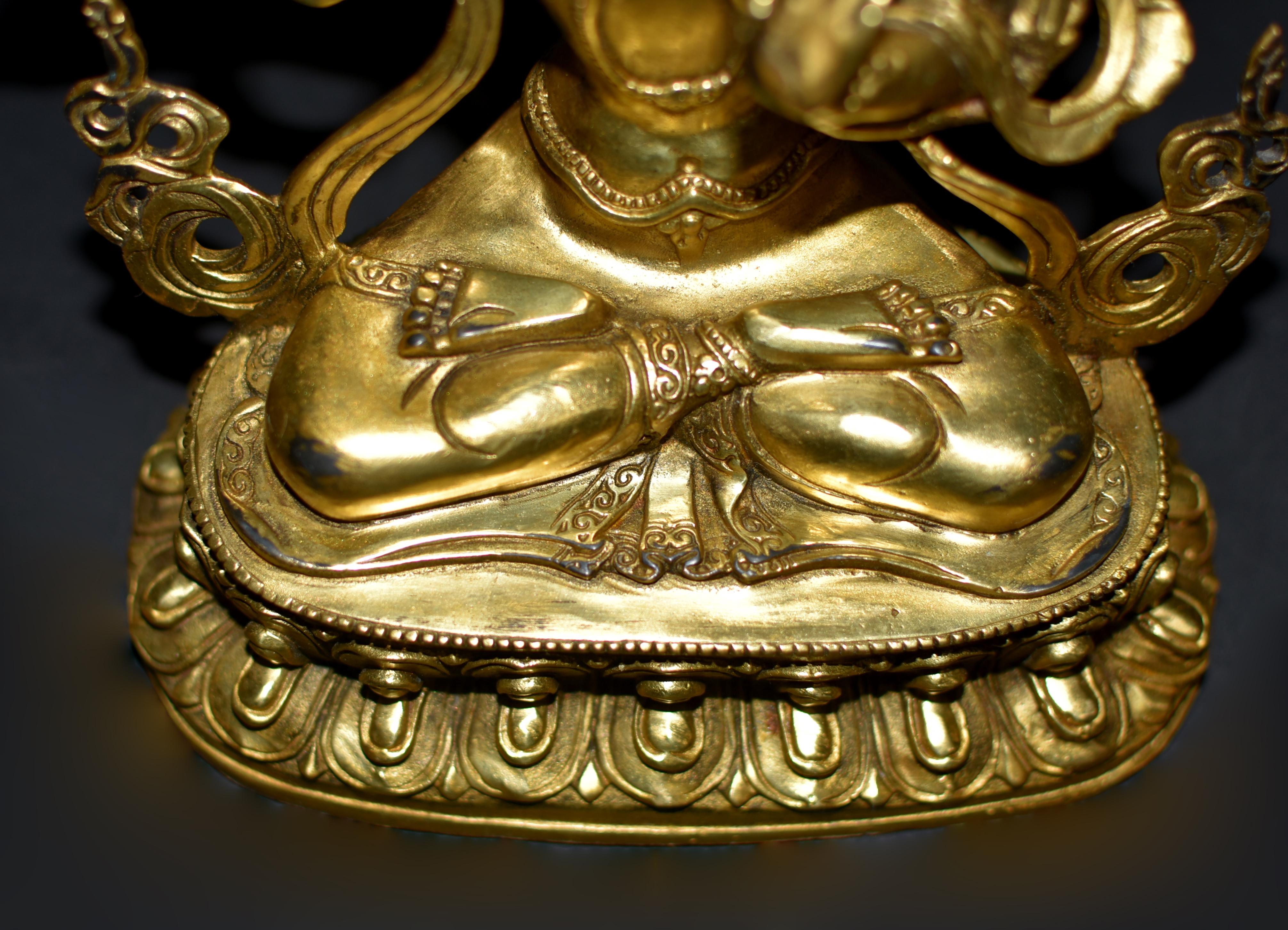 Gilt Bronze Smiling Manjushree Tibetan Buddha For Sale 5
