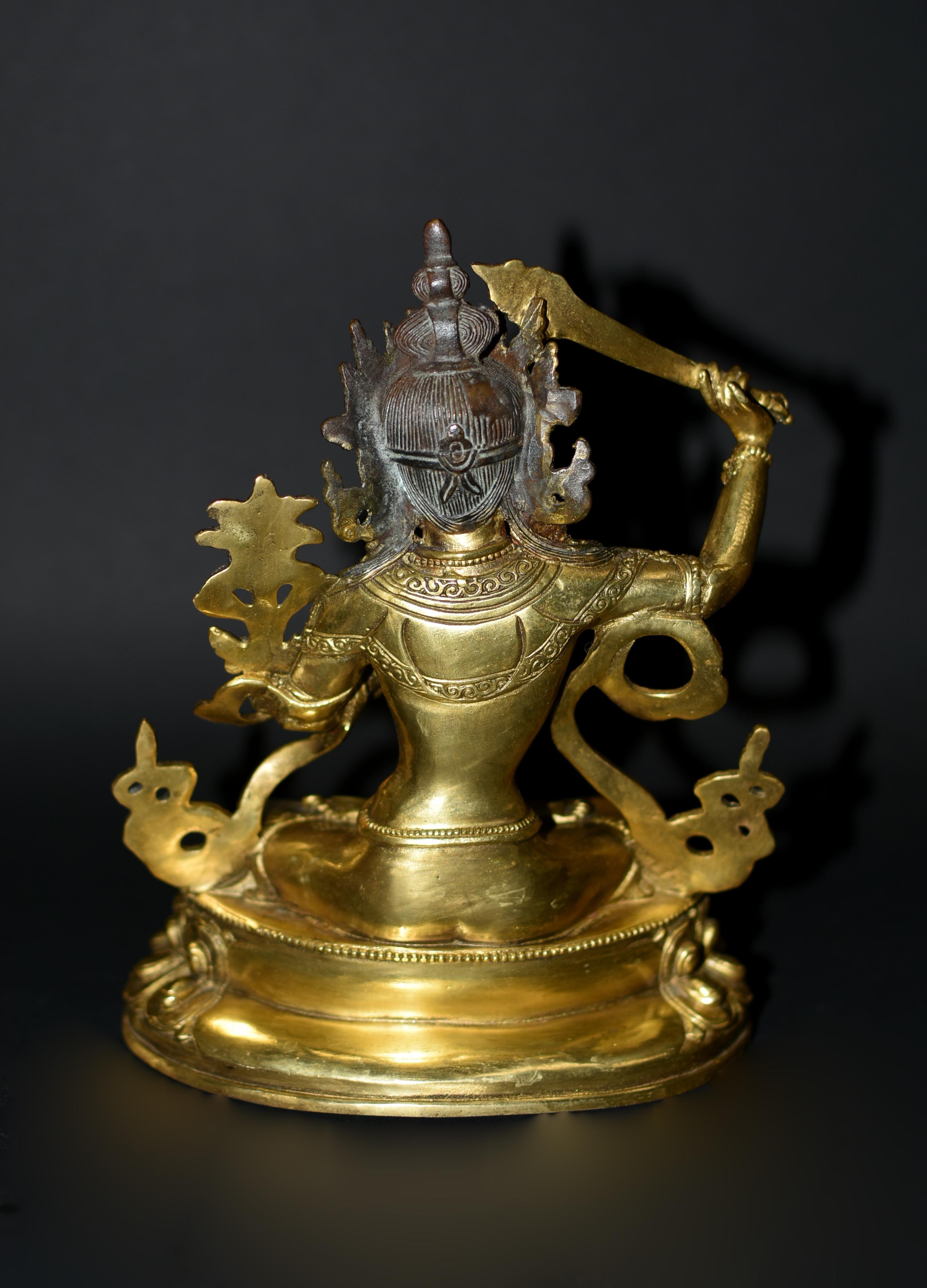 Gilt Bronze Smiling Manjushree Tibetan Buddha For Sale 10