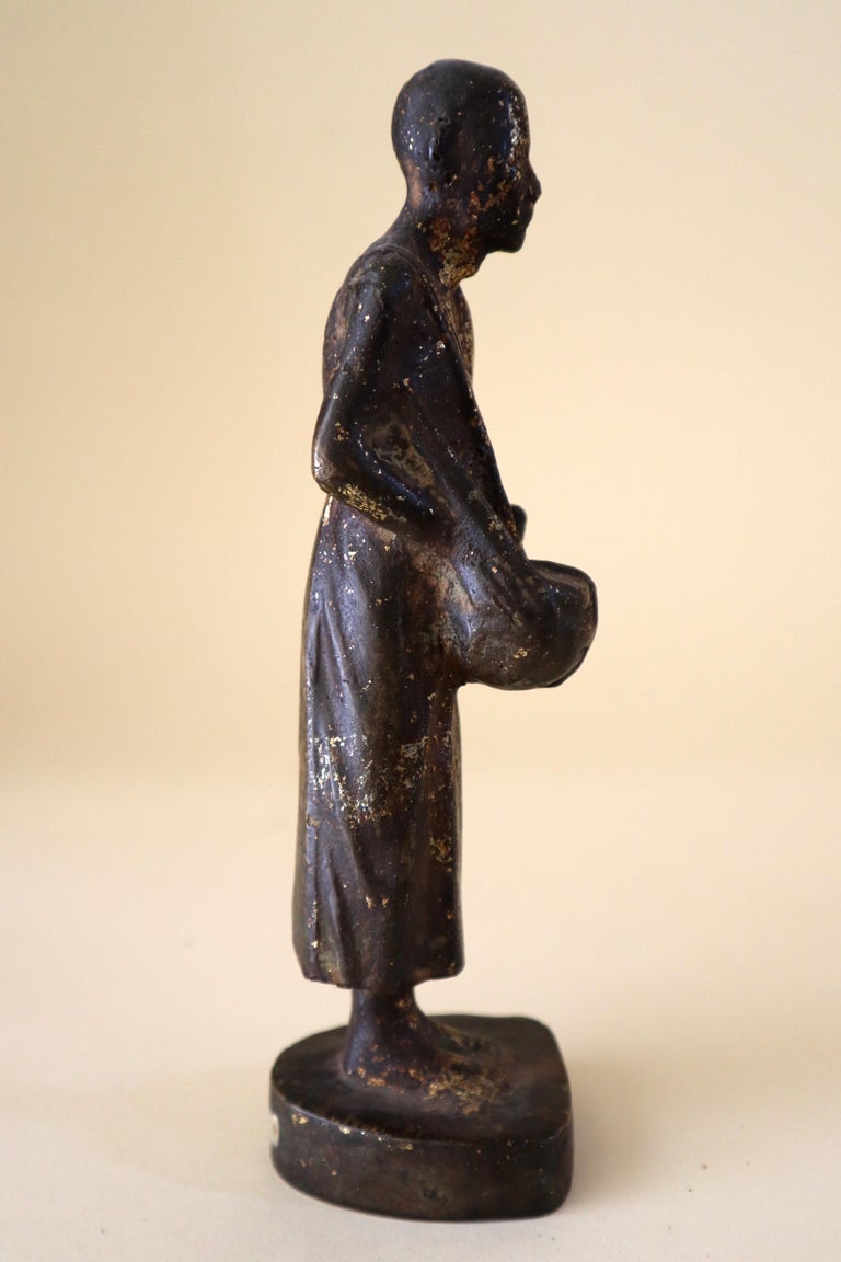 Gilt Bronze Standing Myanmar Burma Buddhist Monk Votive Figure 19th C Patina For Sale at 1stdibs