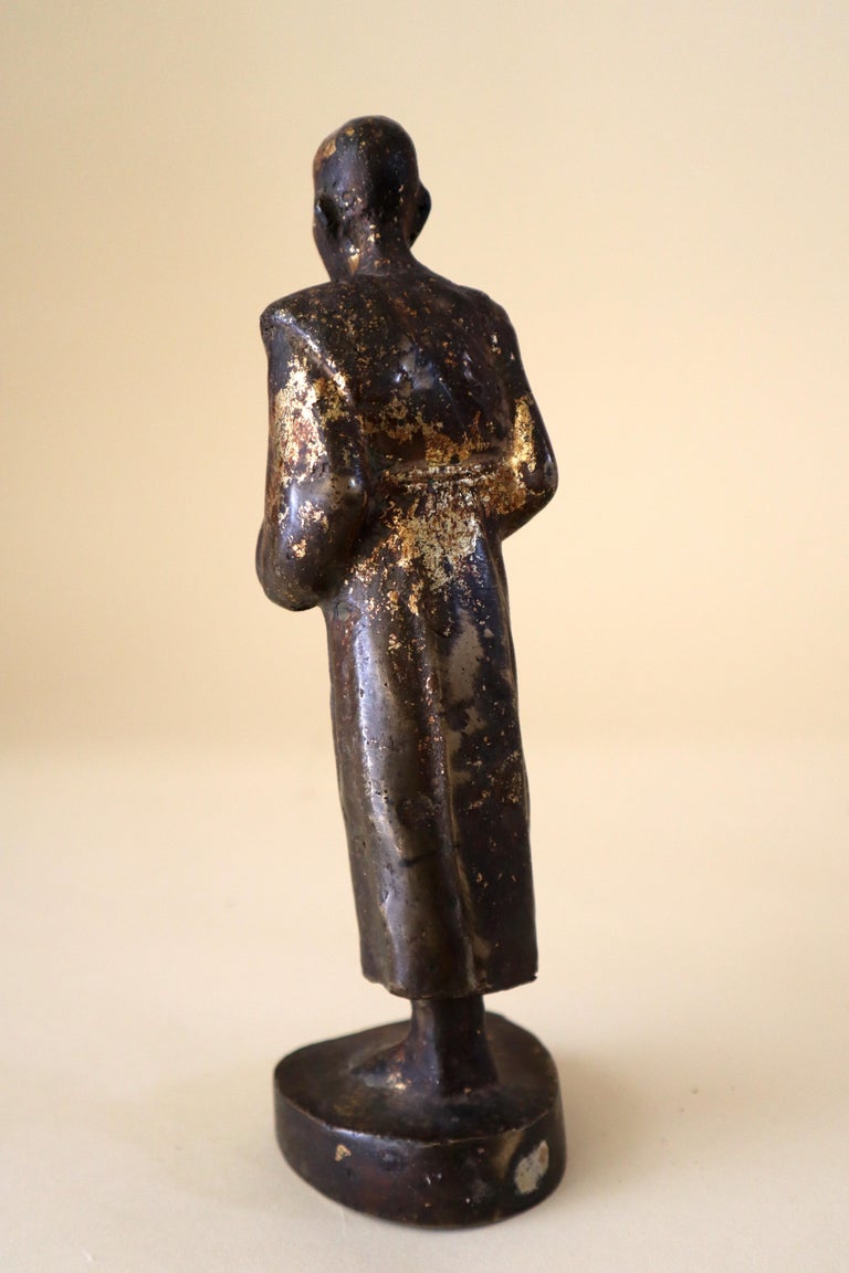 Gilt Bronze Standing Myanmar Burma Buddhist Monk Votive Figure 19th C Patina For Sale at 1stdibs