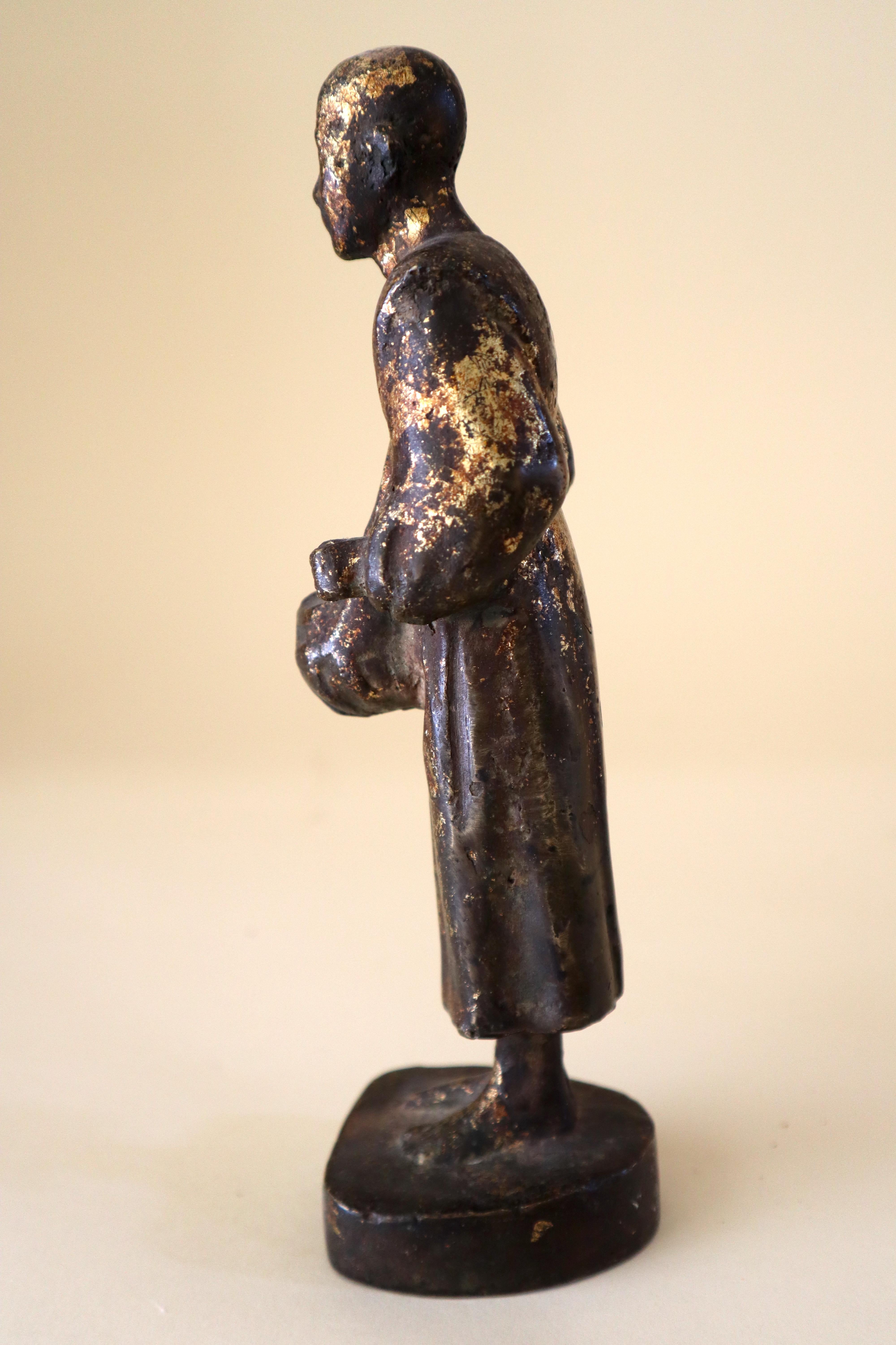 Store closing March 31.  Buddhist Monk Votive Figure 19th C Patina In Good Condition For Sale In Santa Fe, NM