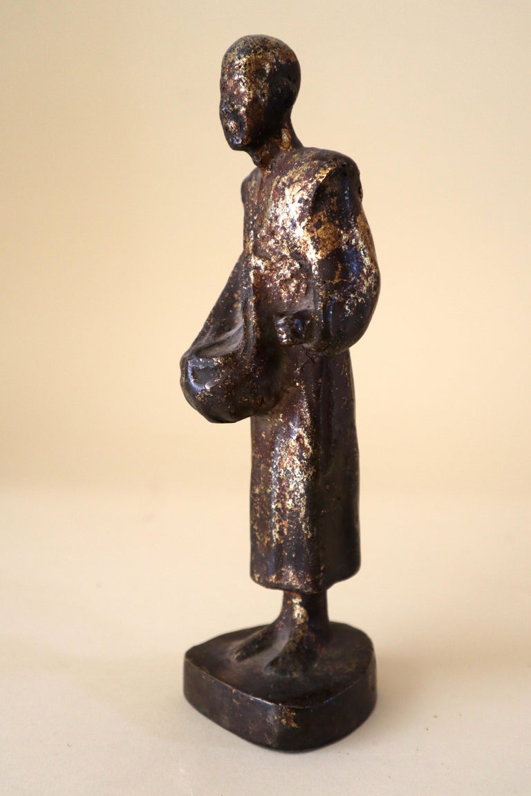 Gilt Bronze Standing Myanmar Burma Buddhist Monk Votive Figure 19th C Patina For Sale at 1stdibs