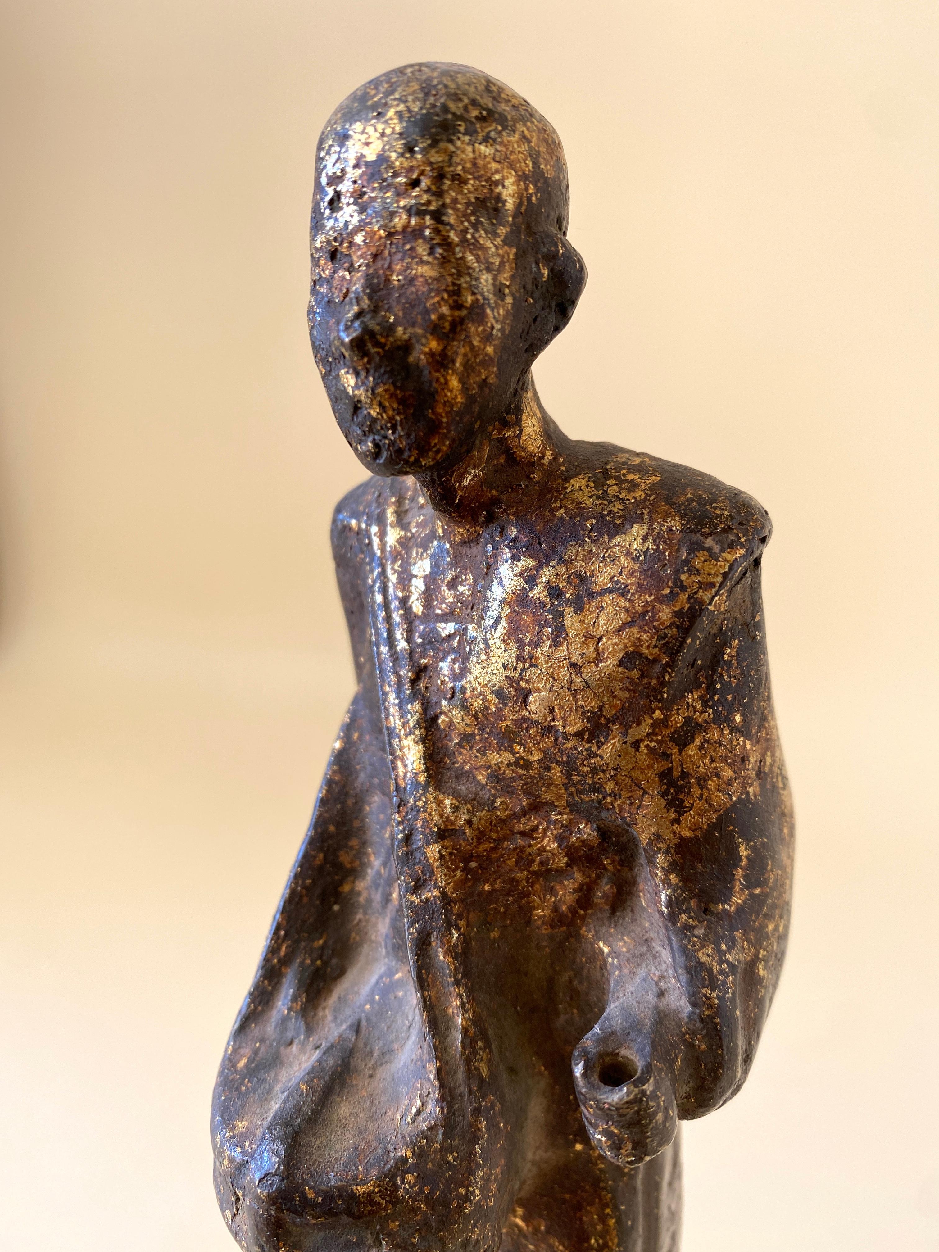 Store closing March 31.  Buddhist Monk Votive Figure 19th C Patina For Sale 1