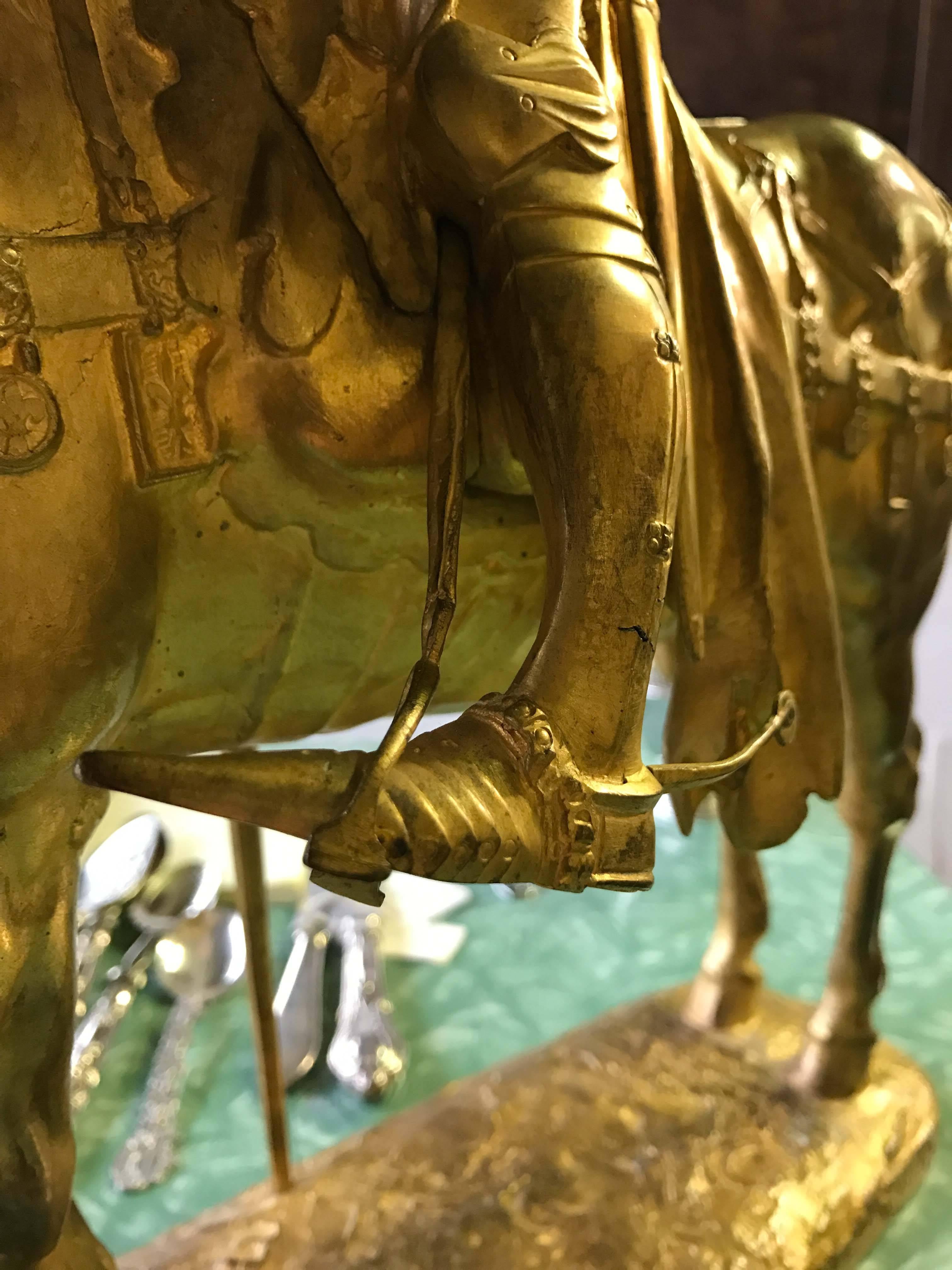 Gilt Bronze Statue of Louis d'Orleans by Emmanuel Fremiet In Good Condition In Vancouver, British Columbia