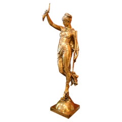 Statue en bronze doré intitulée La Fortune d'August Moreau-Vauthier