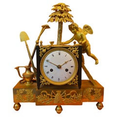 Gilt Bronze Table Clock « the Gardener Angel » French Work, Circa 1805